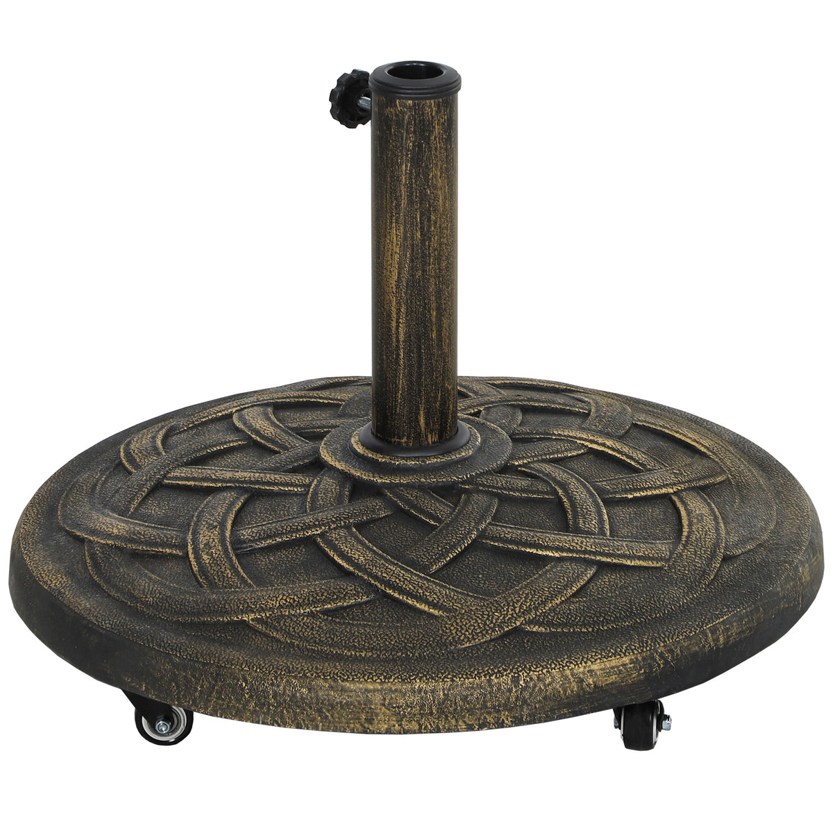 Outsunny Round Patio Umbrella Base with Wheels, 44 lbs Resin Umbrella Stand Base, Heavy Duty Patio Umbrella Holder for 1.3"/1.5"/1.9" Umbrella Poles for Outdoor, Lawn, Poolside, Bronze