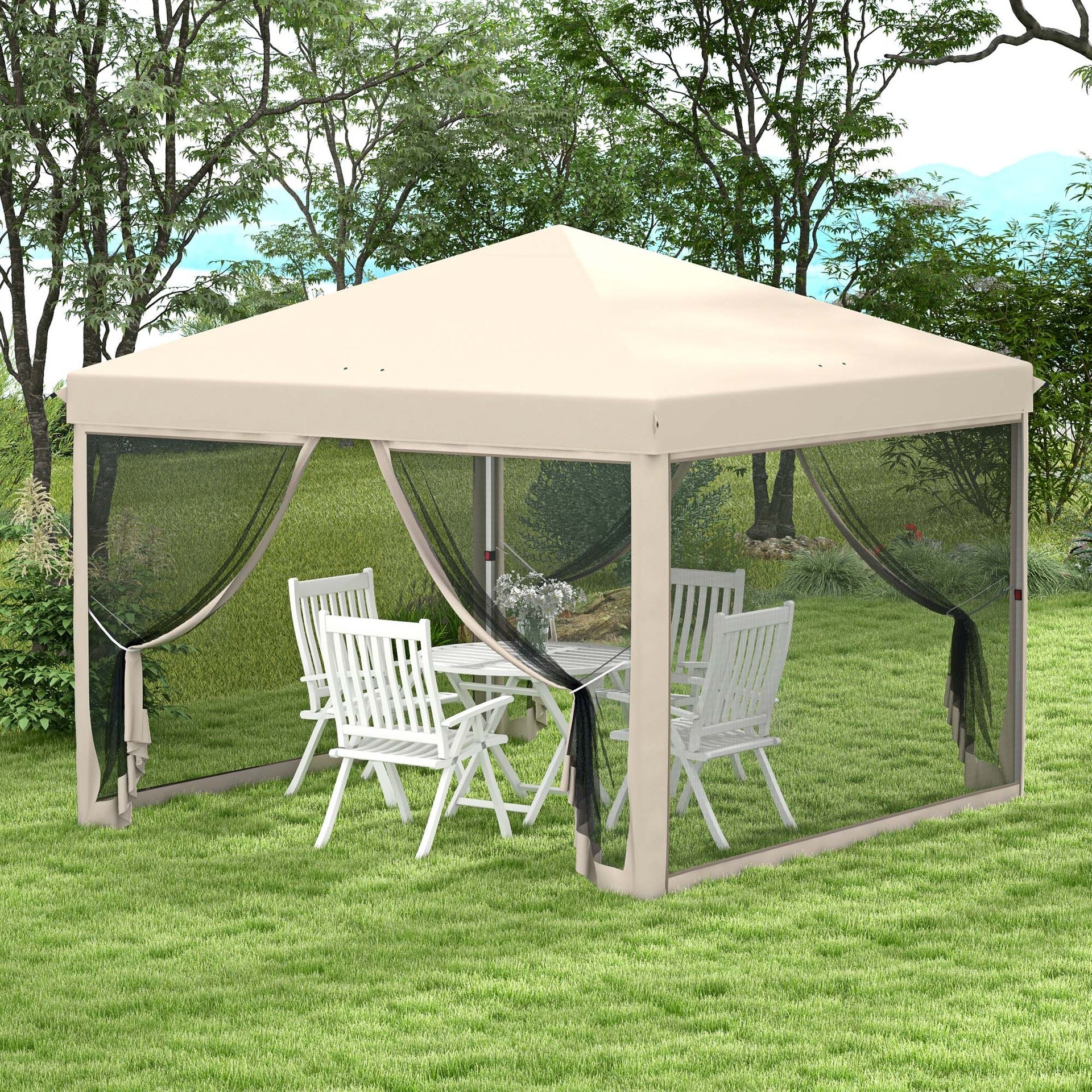 Outsunny 10' x 10' Pop Up Canopy Tent with Mesh Sidewalls, Height Adjustable, Transport Carrying Bag for Backyard Garden Patio