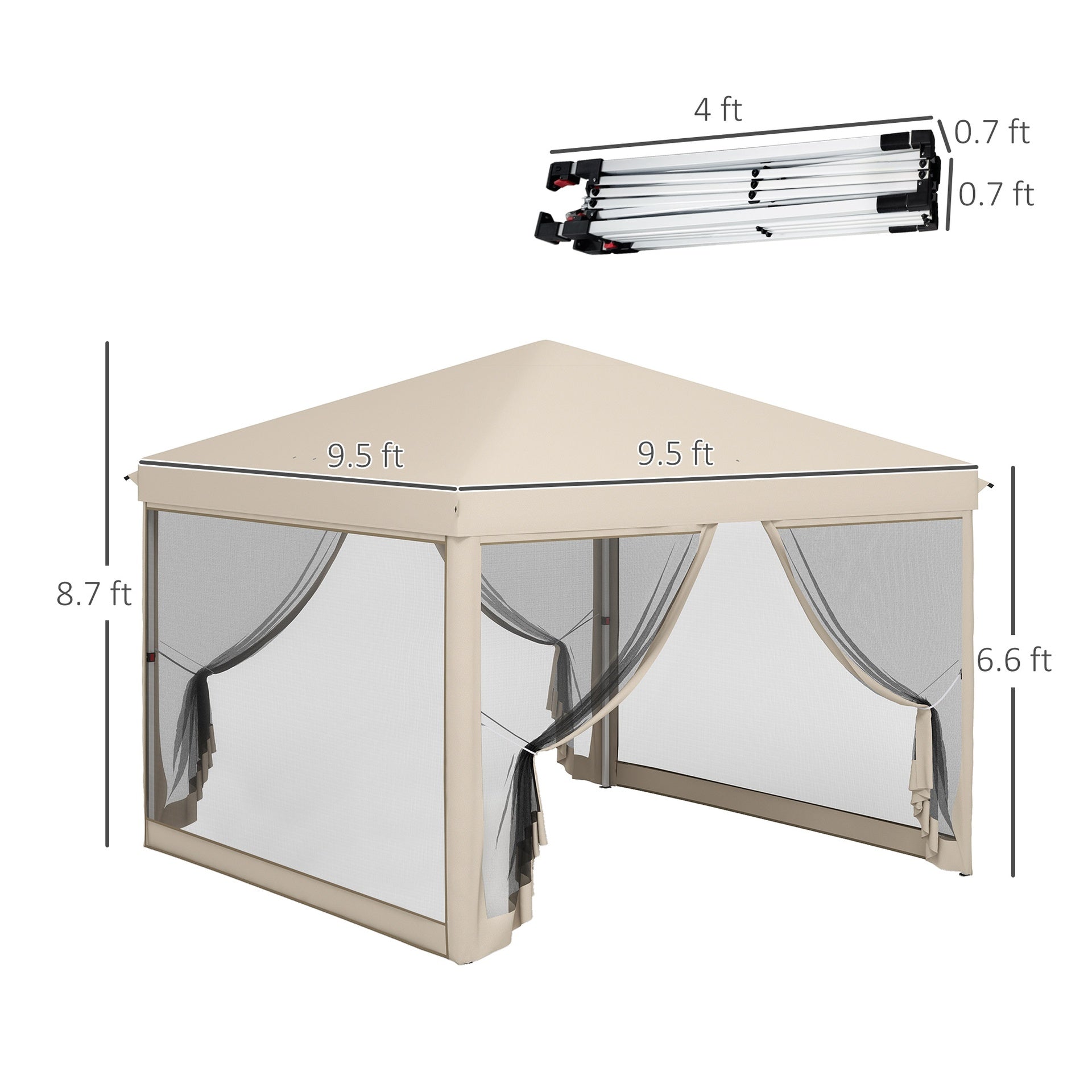 Outsunny 10' x 10' Pop Up Canopy Tent with Mesh Sidewalls, Height Adjustable, Transport Carrying Bag for Backyard Garden Patio