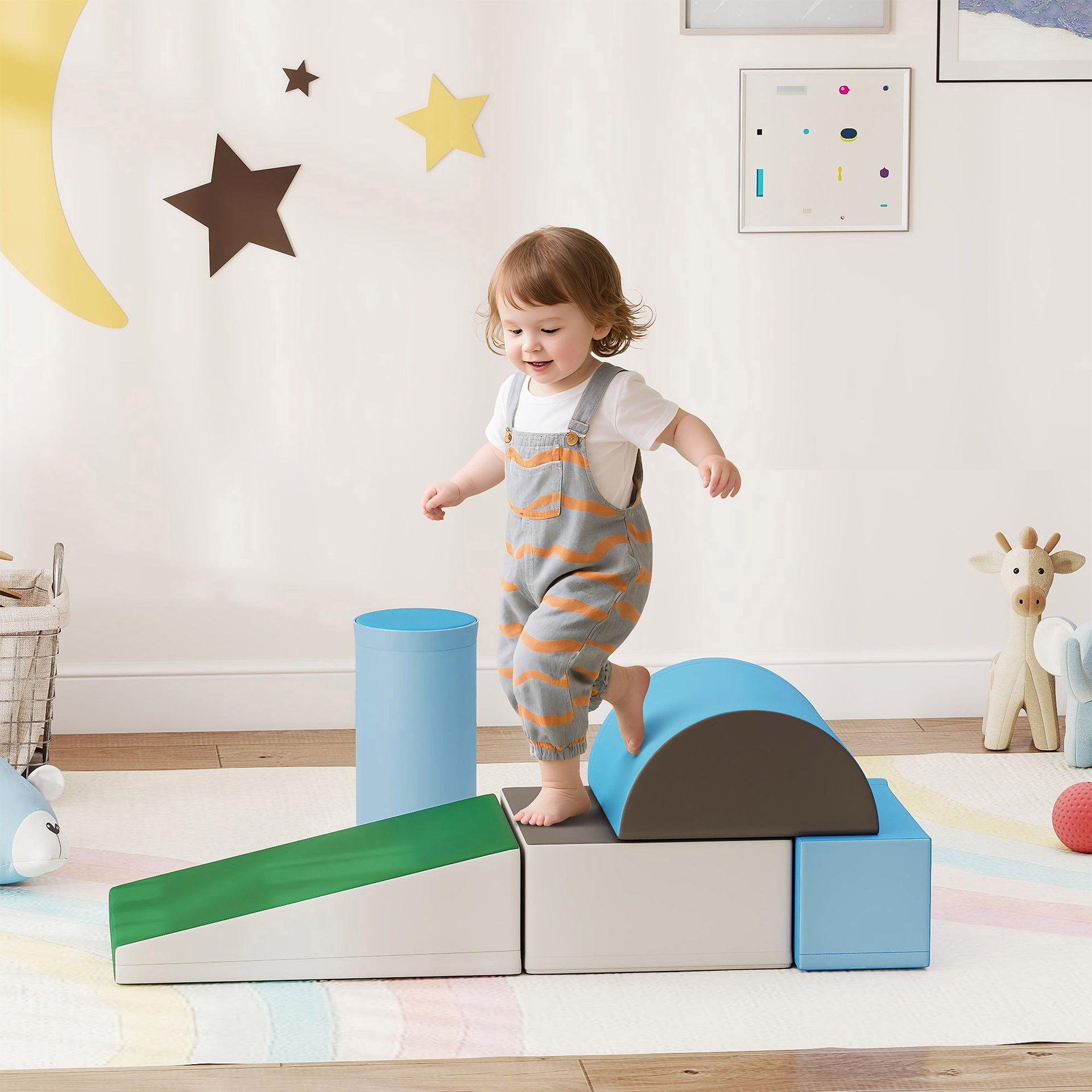 Soozier 5 Piece Climb and Crawl Activity Play Set, Baby Soft Play Set, Foam Climbing Blocks for Toddlers, Kids Preschooler Indoor Play Equipment Contemporary
