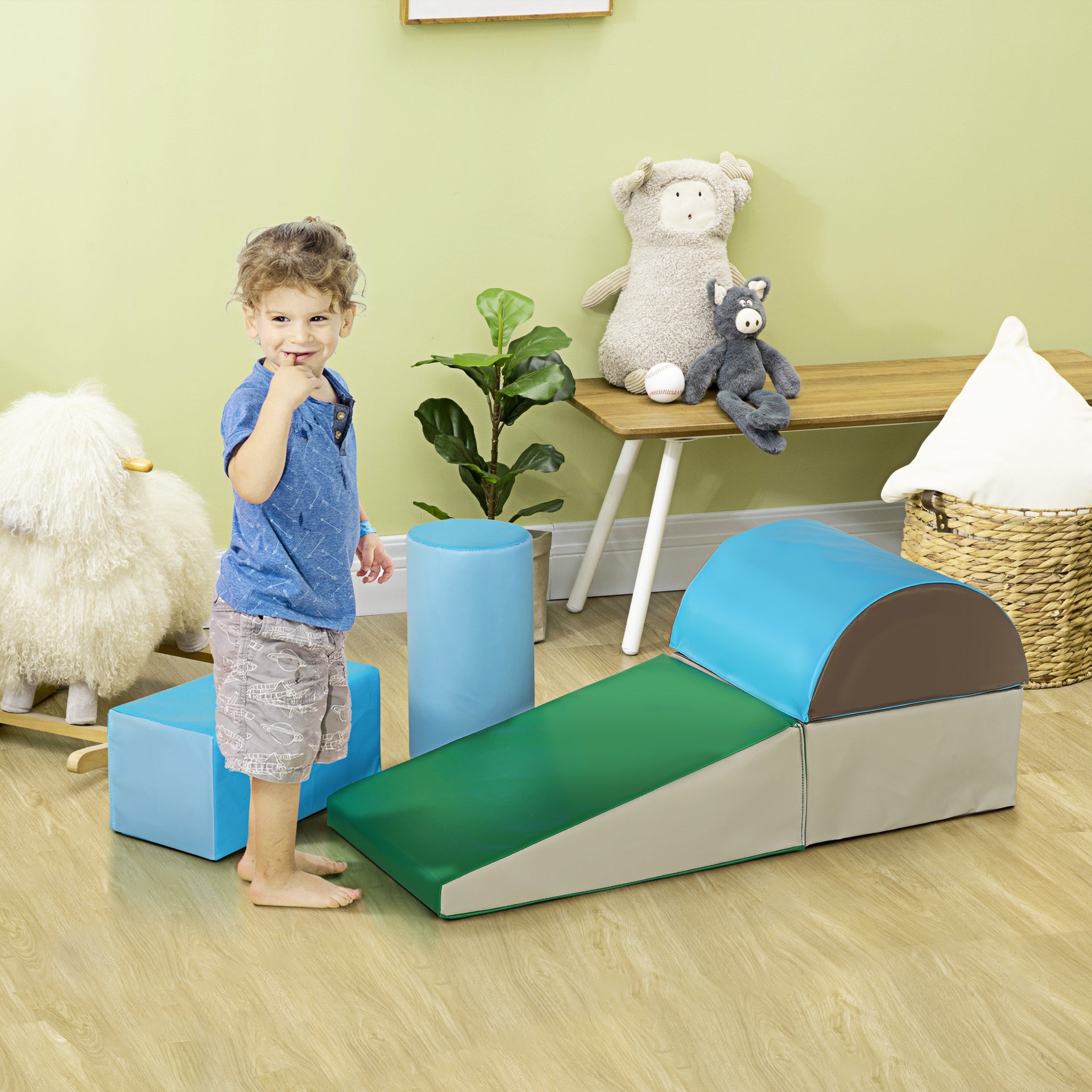 Soozier 5 Piece Climb and Crawl Activity Play Set, Baby Soft Play Set, Foam Climbing Blocks for Toddlers, Kids Preschooler Indoor Play Equipment Contemporary