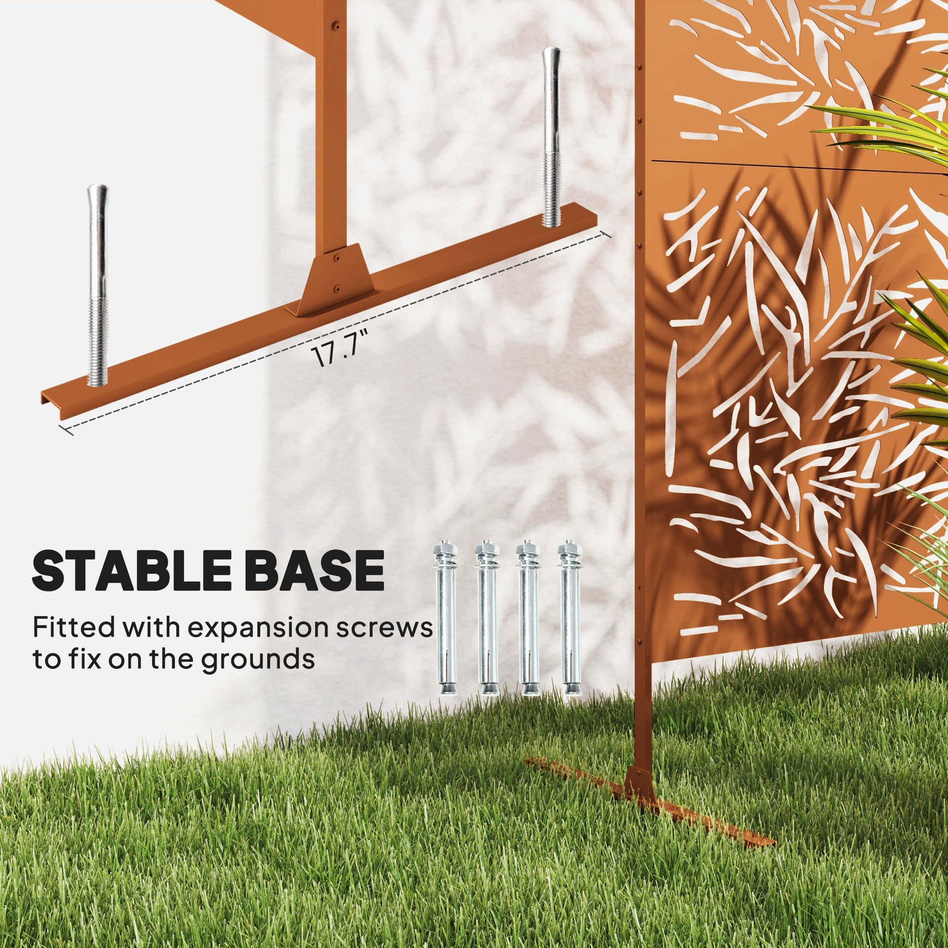 Outsunny Decorative Privacy Fence Screen, Metal Outdoor Privacy Screen Climbing Plant Trellis with Stand, Bamboo Brown