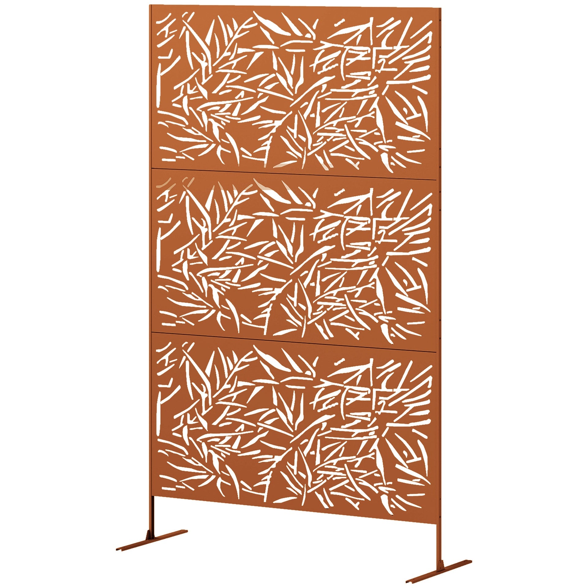 Outsunny Decorative Privacy Fence Screen, Metal Outdoor Privacy Screen Climbing Plant Trellis with Stand, Bamboo Brown