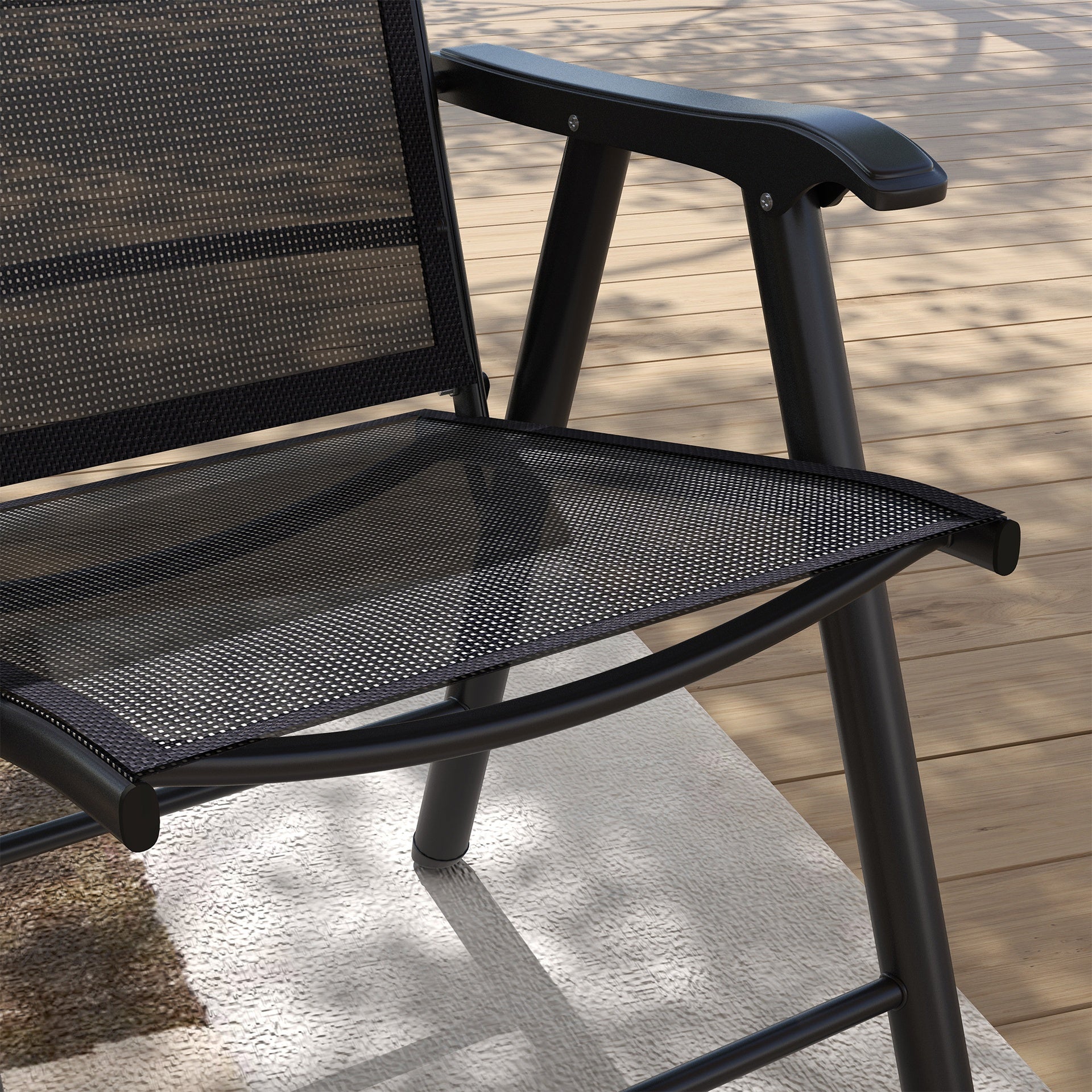 Outsunny Set of 4 Outdoor Folding Chairs, Stackable Patio Dining Chairs with Armrests, Metal Frame, Black