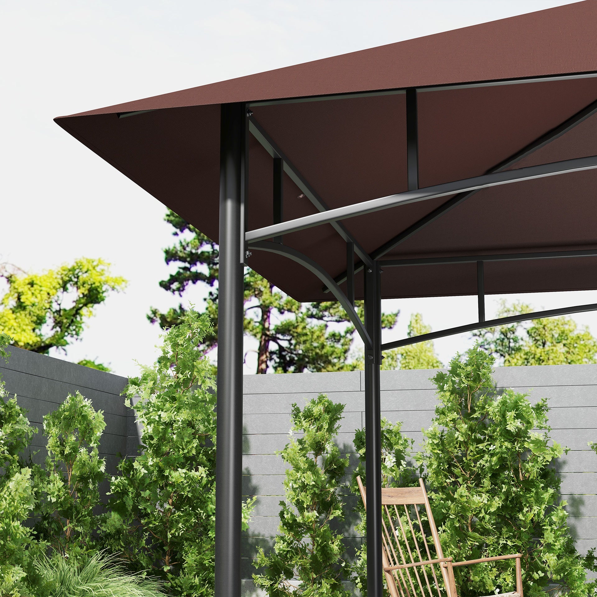 Outsunny 8' x 5' BBQ Grill Gazebo, 2-Tier Outdoor BBQ Gazebo with 2 Side Shelves, Storage Baskets, Ceiling Hook, Dark Brown