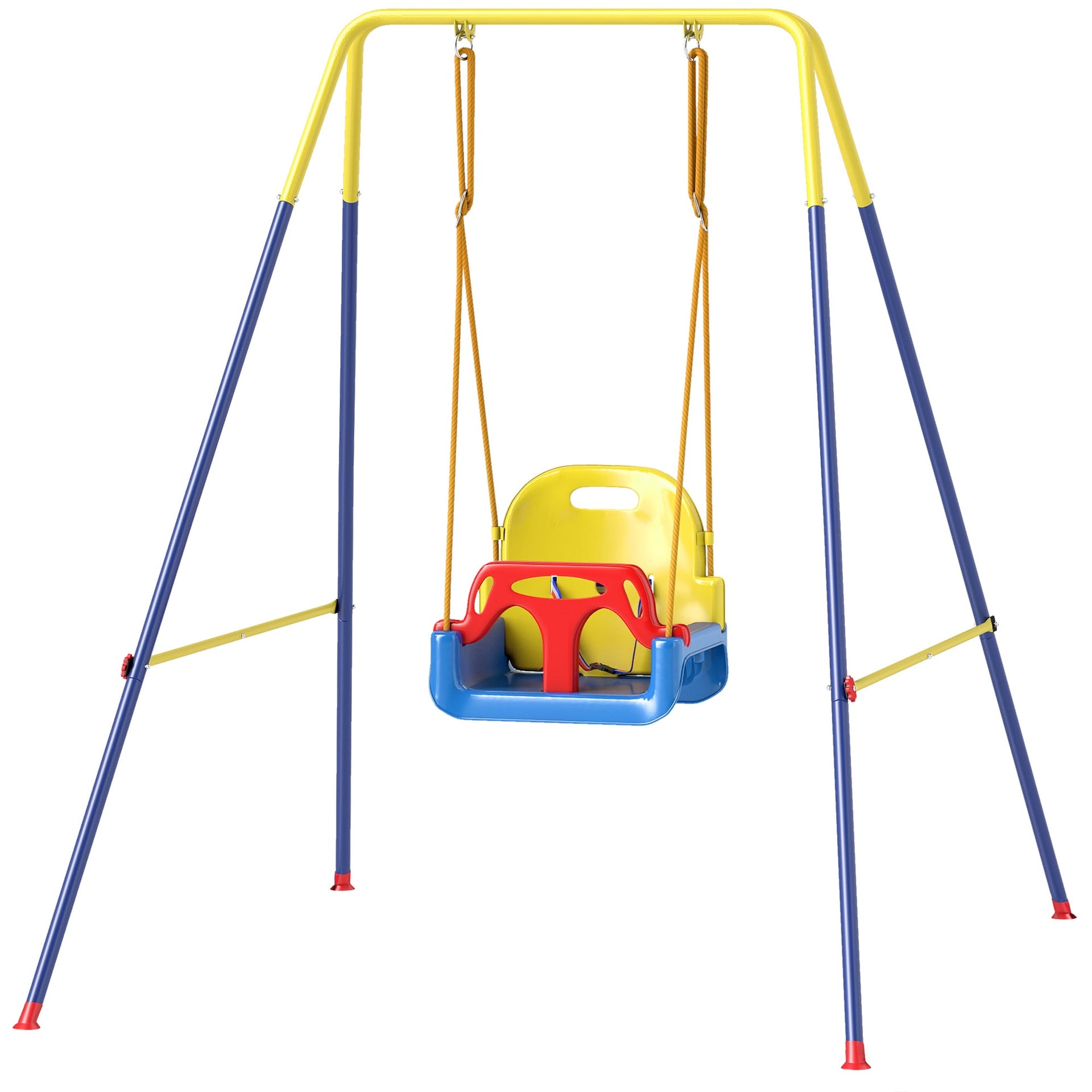 Qaba 3 in 1 Toddler Swing Set, Folding Child Swing Set with Seat Belt, Adjustable Seat for Outdoor Indoor, Blue