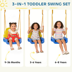 Qaba 3 in 1 Toddler Swing Set, Folding Child Swing Set with Seat Belt, Adjustable Seat for Outdoor Indoor, Blue