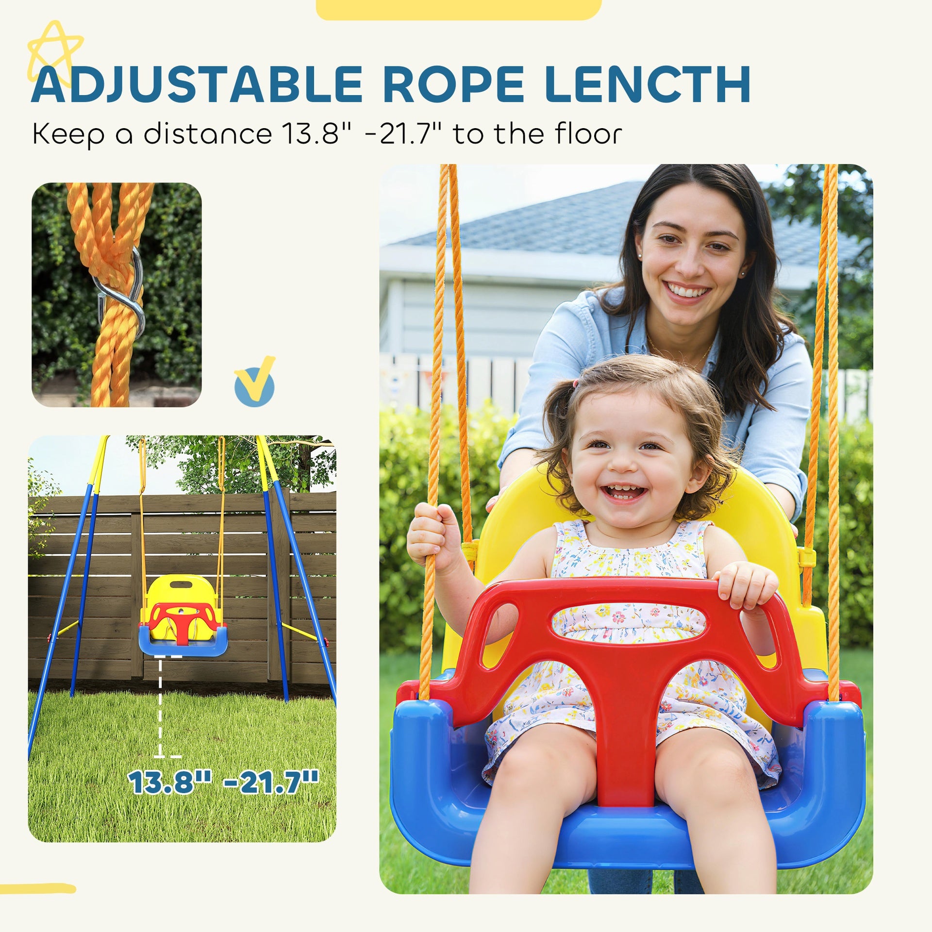 Qaba 3 in 1 Toddler Swing Set, Folding Child Swing Set with Seat Belt, Adjustable Seat for Outdoor Indoor, Blue