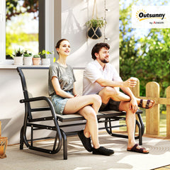 Outsunny 2-Person Outdoor Glider Bench, Patio Double Swing Rocking Chair Loveseat w/Powder Coated Steel Frame for Backyard Garden Porch, Beige