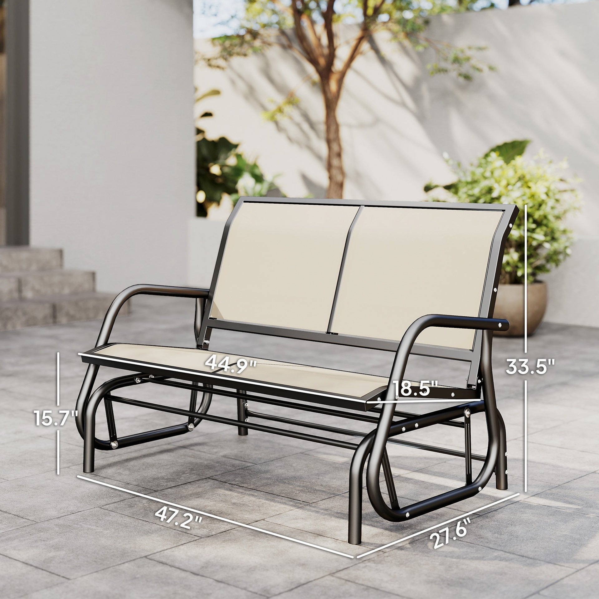 Outsunny 2-Person Outdoor Glider Bench, Patio Double Swing Rocking Chair Loveseat w/Powder Coated Steel Frame for Backyard Garden Porch, Beige