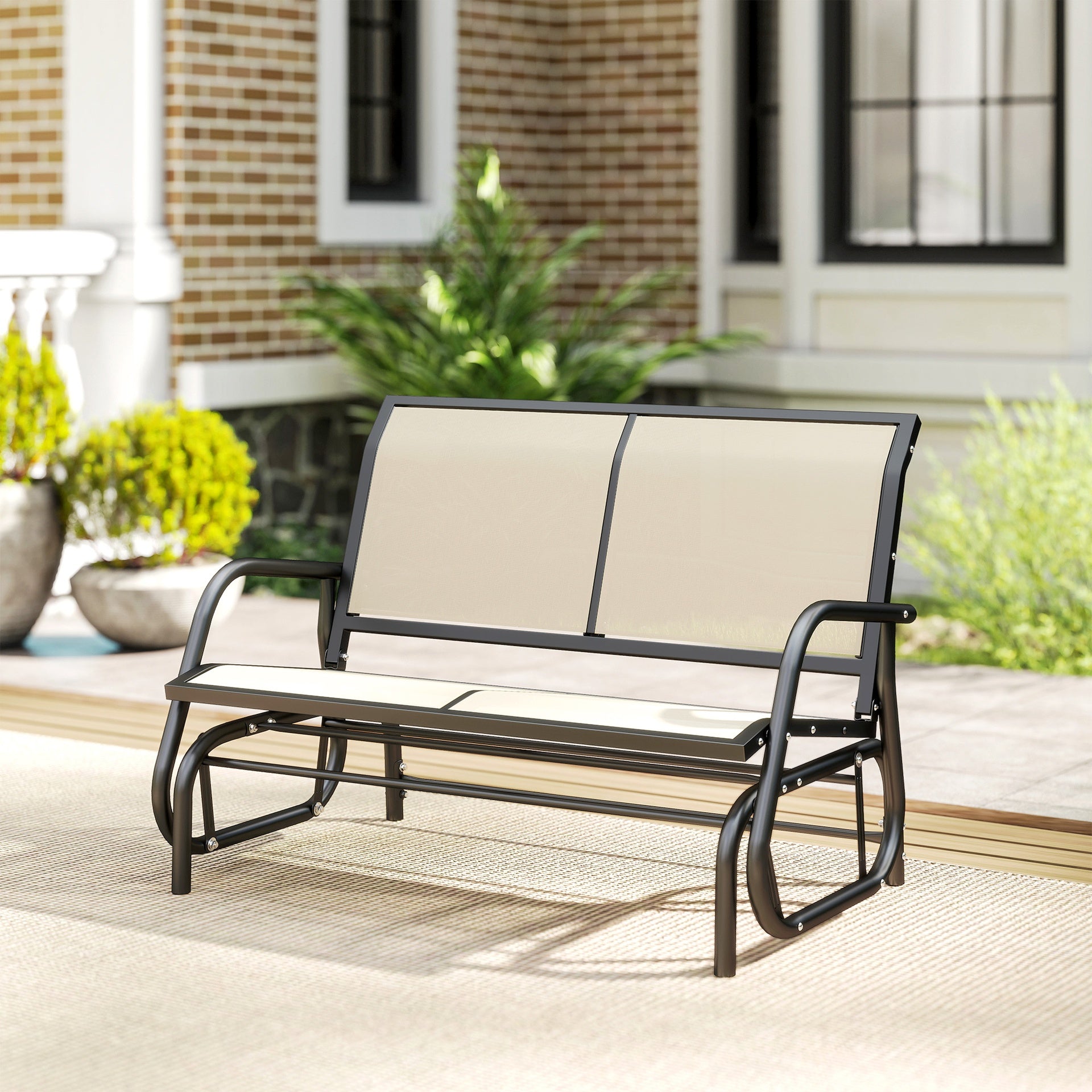 Outsunny 2-Person Outdoor Glider Bench, Patio Double Swing Rocking Chair Loveseat w/Powder Coated Steel Frame for Backyard Garden Porch, Beige