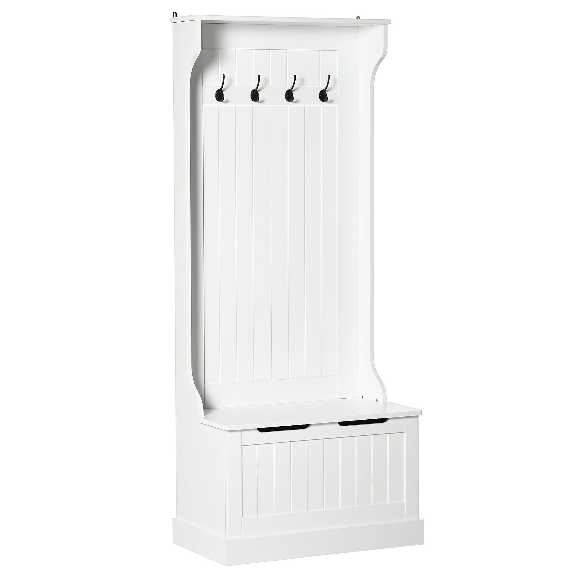HOMCOM Hall Tree with Coat Rack, Storage, and Sitting Bench, White