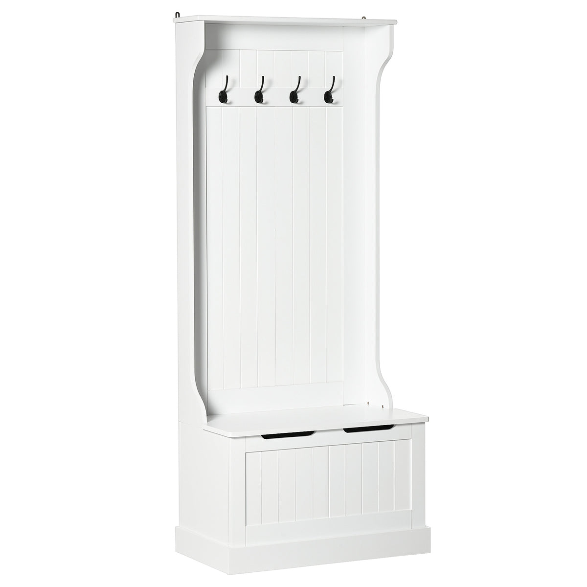 HOMCOM Hall Tree with Coat Rack, Storage, and Sitting Bench, White