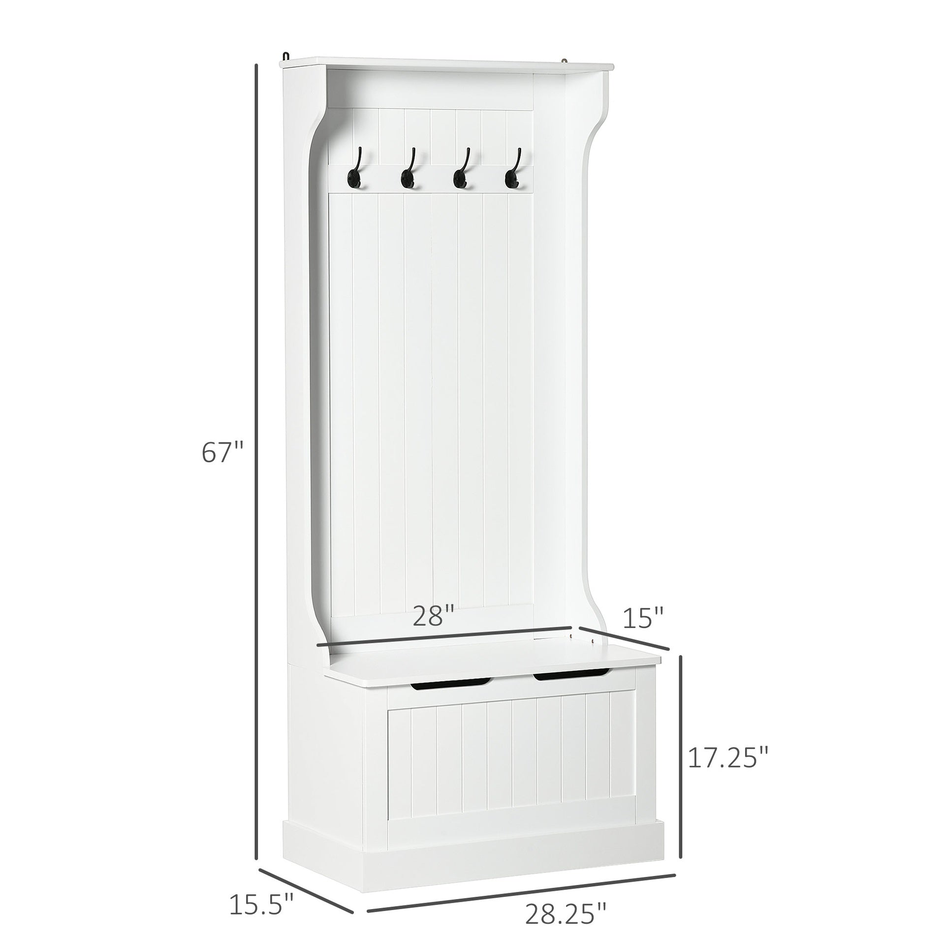 HOMCOM Hall Tree with Coat Rack, Storage, and Sitting Bench, White