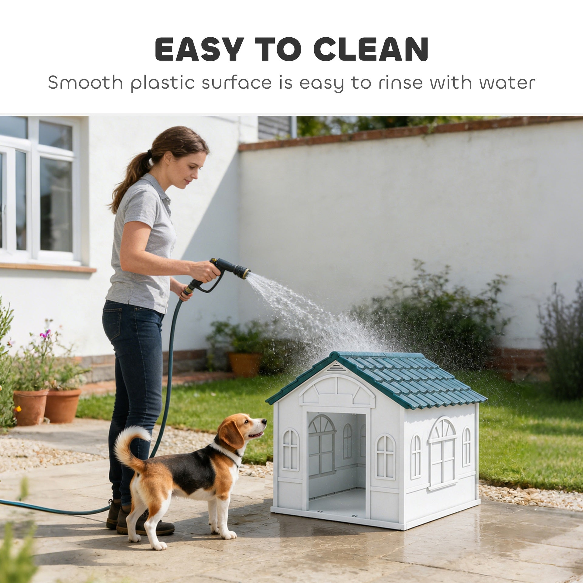 PawHut Plastic Dog House for Medium and Small Dogs, Water Resistant Puppy Shelter Indoor Outdoor with Door, Easy to Assemble, Blue