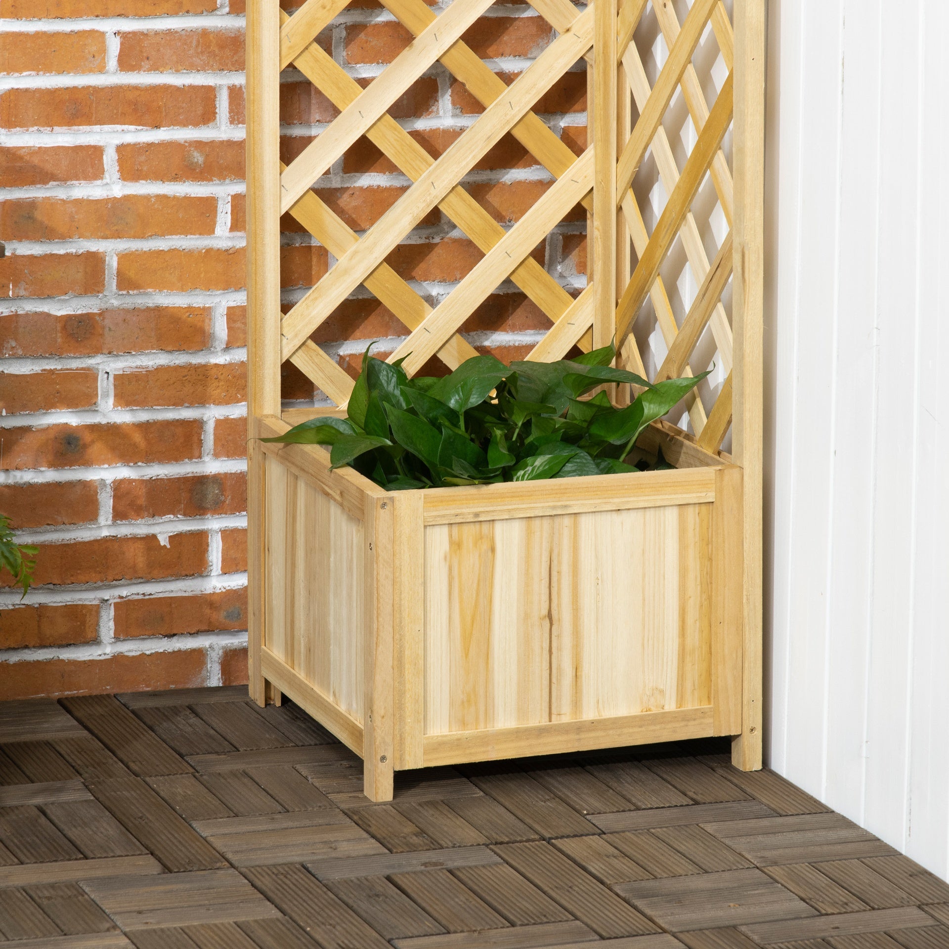 Outsunny Wooden Raised Garden Bed, Planter with Trellis for Vine Climbing and Vegetables, Herbs and Flowers Growing, Natural