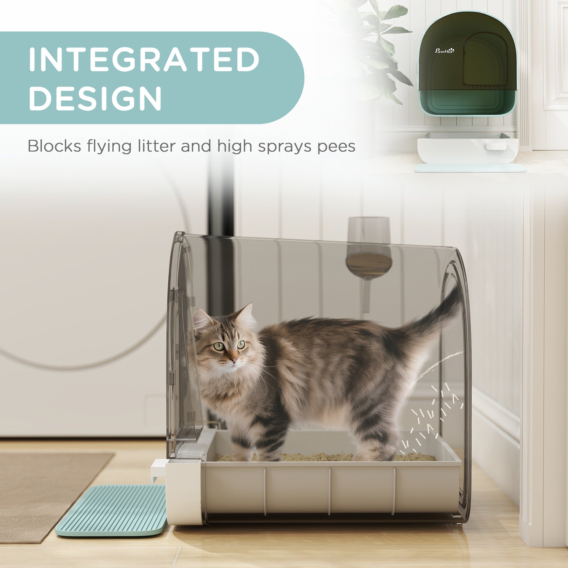 PawHut Fully Enclosed Cat Litter Box with Lid & Drawer Design, Covered Litter Box Anti-Leakage, Anti-Splashing, for Indoor Cats from Kitten to Adult, with Scoop & Mat, Easy Clean, Odor Control, Green