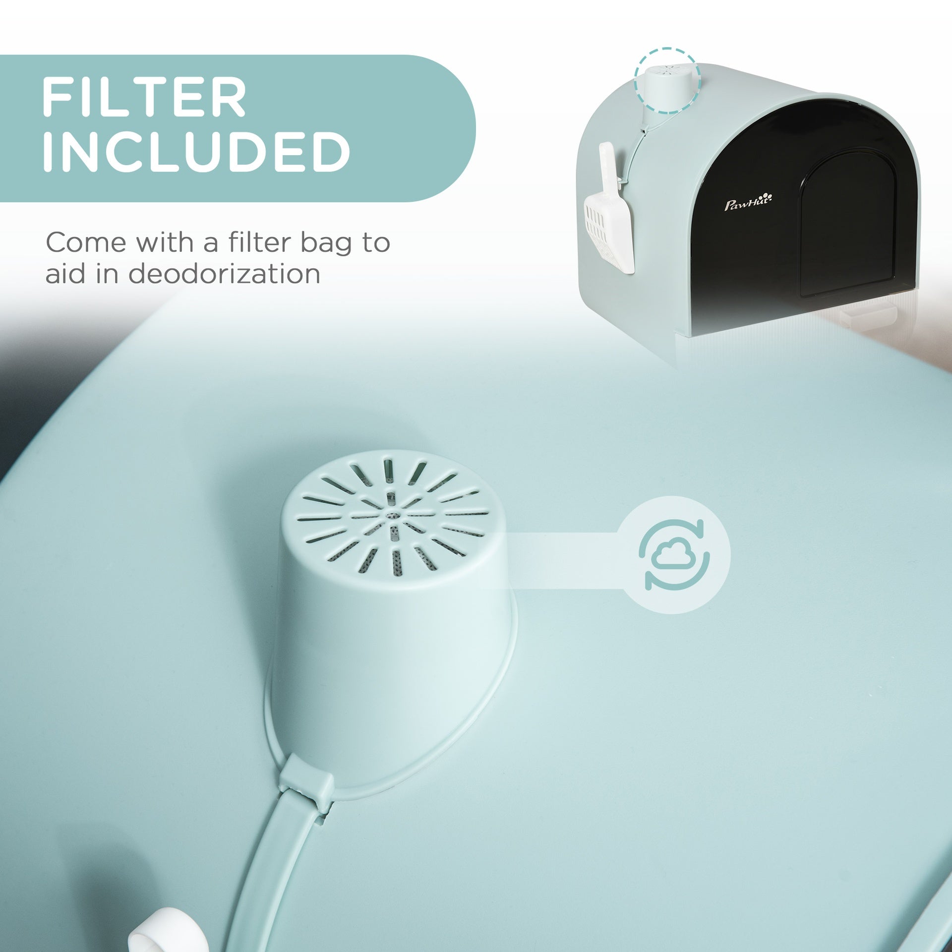 PawHut Fully Enclosed Cat Litter Box with Lid & Drawer Design, Covered Litter Box Anti-Leakage, Anti-Splashing, for Indoor Cats from Kitten to Adult, with Scoop & Mat, Easy Clean, Odor Control, Green
