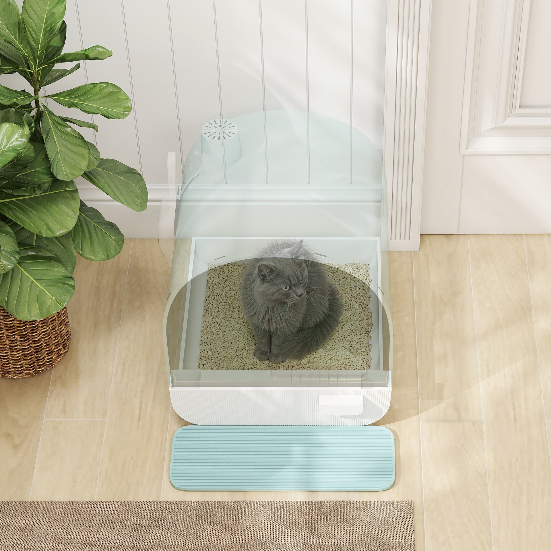 PawHut Fully Enclosed Cat Litter Box with Lid & Drawer Design, Covered Litter Box Anti-Leakage, Anti-Splashing, for Indoor Cats from Kitten to Adult, with Scoop & Mat, Easy Clean, Odor Control, Green
