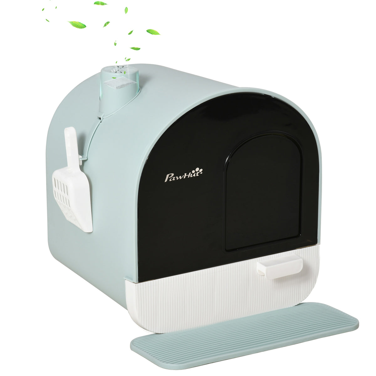 PawHut Fully Enclosed Cat Litter Box with Lid & Drawer Design, Covered Litter Box Anti-Leakage, Anti-Splashing, for Indoor Cats from Kitten to Adult, with Scoop & Mat, Easy Clean, Odor Control, Green