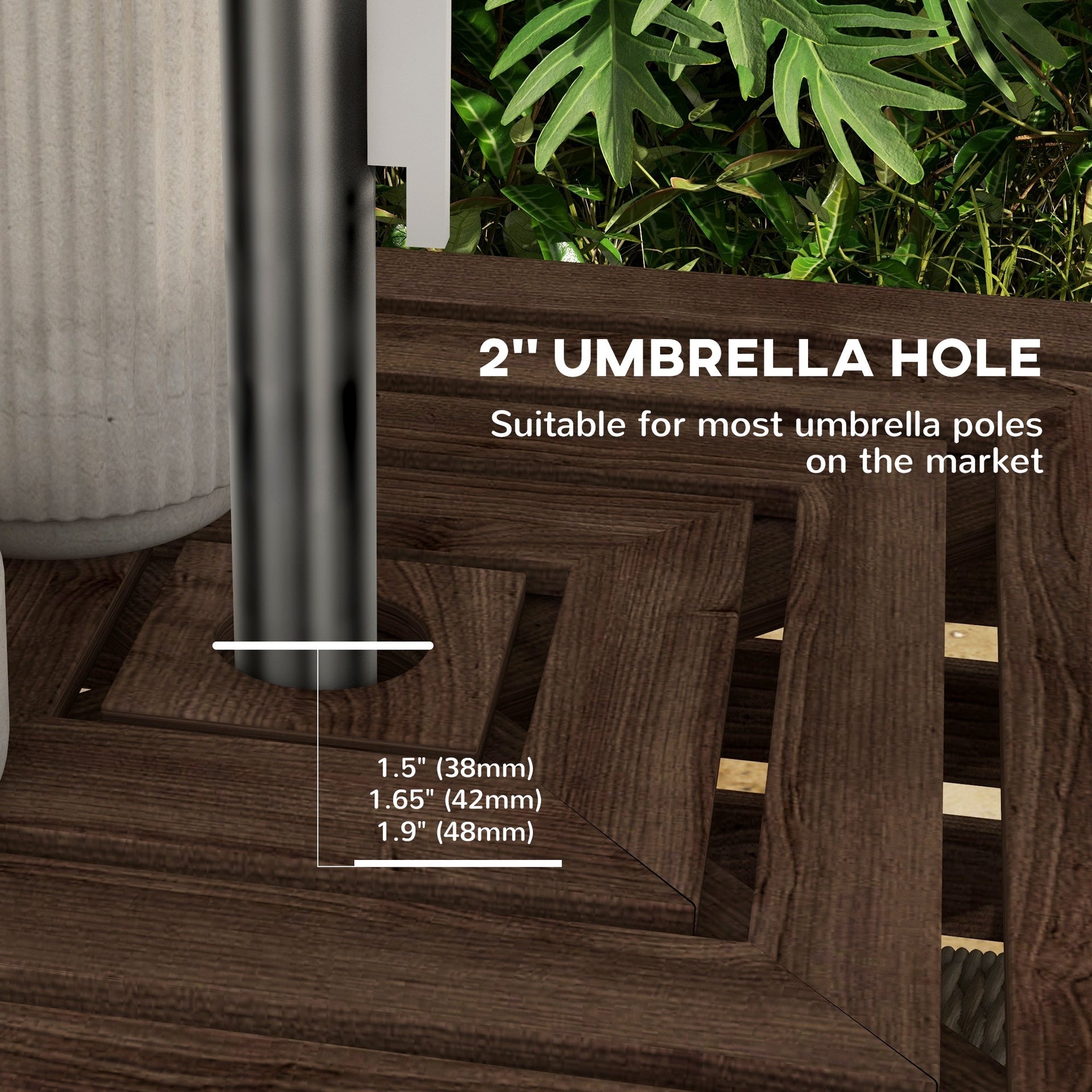 Outsunny 2-in-1 Outdoor Umbrella Base Storage Box, Wooden Patio Coffee Table, Brown