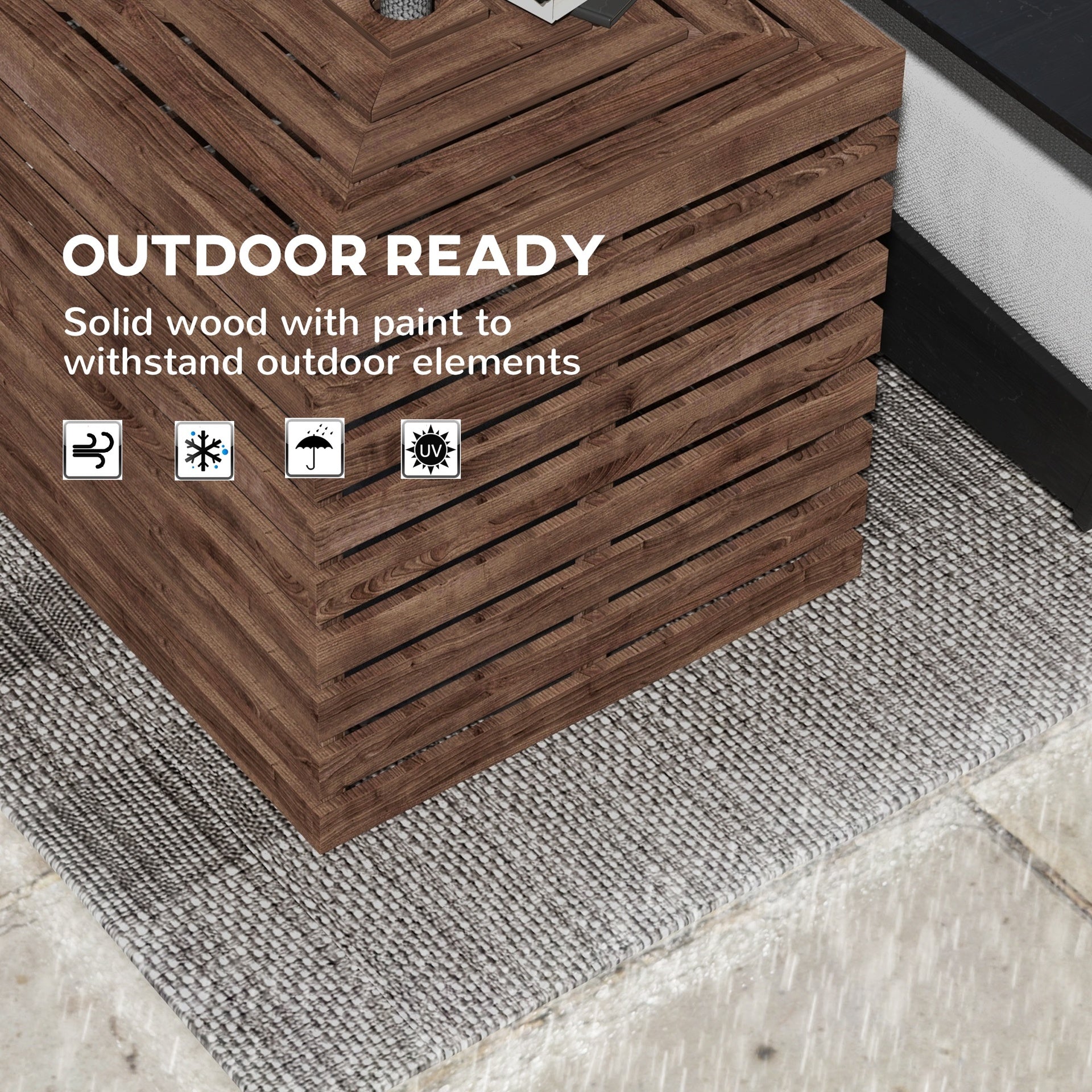 Outsunny 2-in-1 Outdoor Umbrella Base Storage Box, Wooden Patio Coffee Table, Brown