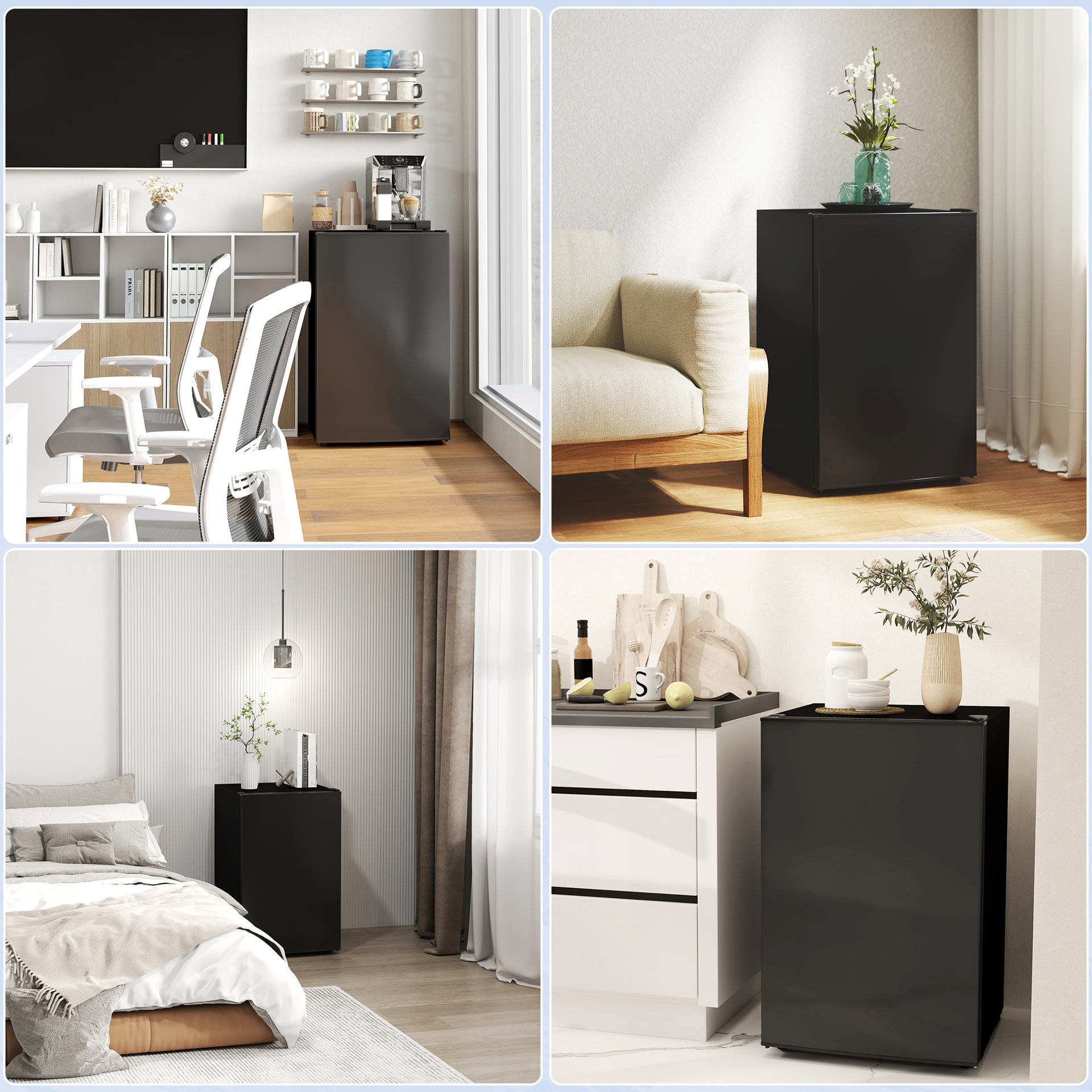 HOMCOM 4.5 Cu.Ft Mini Fridge, Single Door Refrigerator with Freezer, Wheels, Adjustable Thermostat, Reversible Door, Black