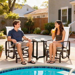 Outsunny Gliding Lounger Chair Set of 2, Single Rockers with Lightweight Metal & Mesh Construction, Beige
