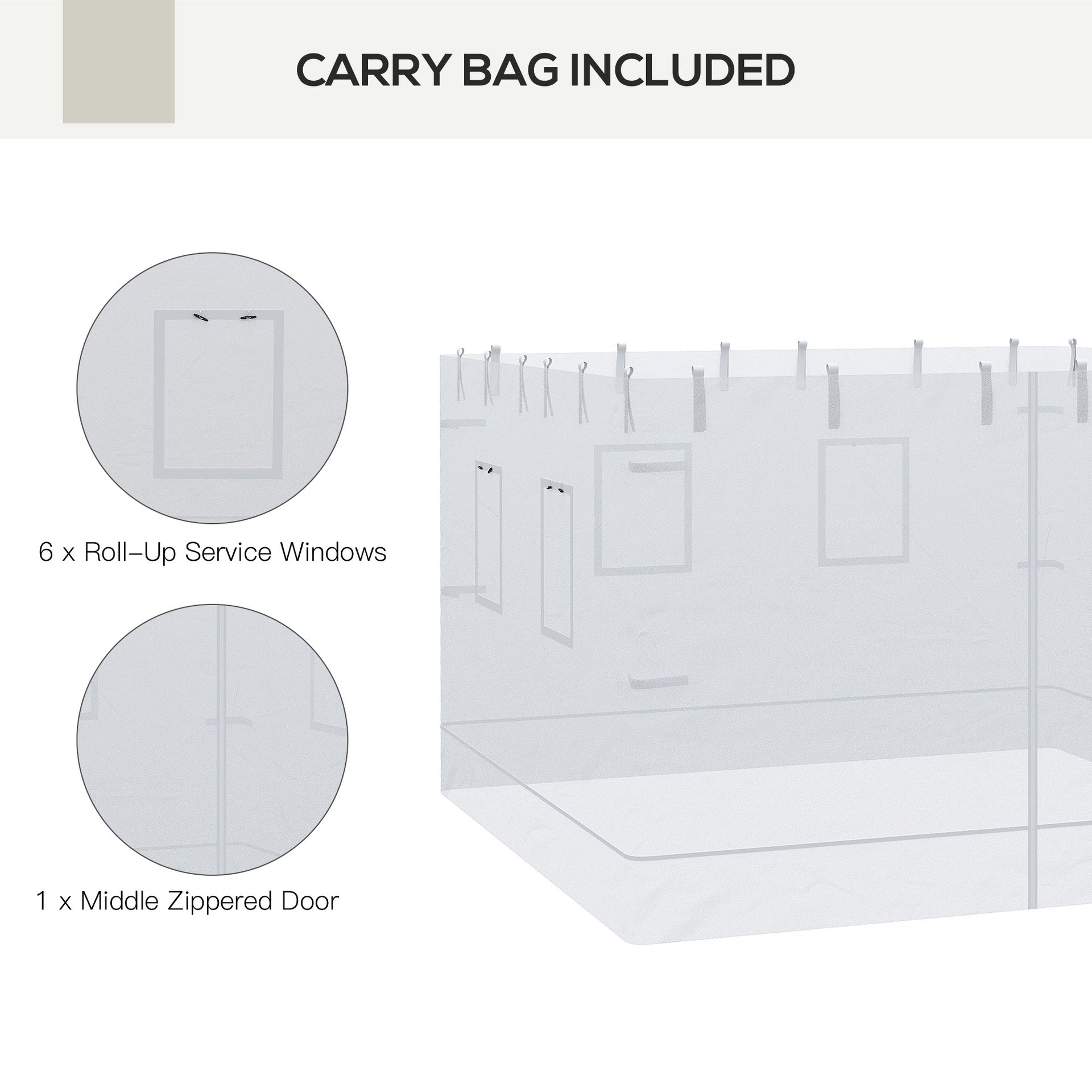 Outsunny Canopy Screen Walls, Replacement Netting with 6 Service Windows and 1 Door, for 10' x 10' Canopy Tent, White