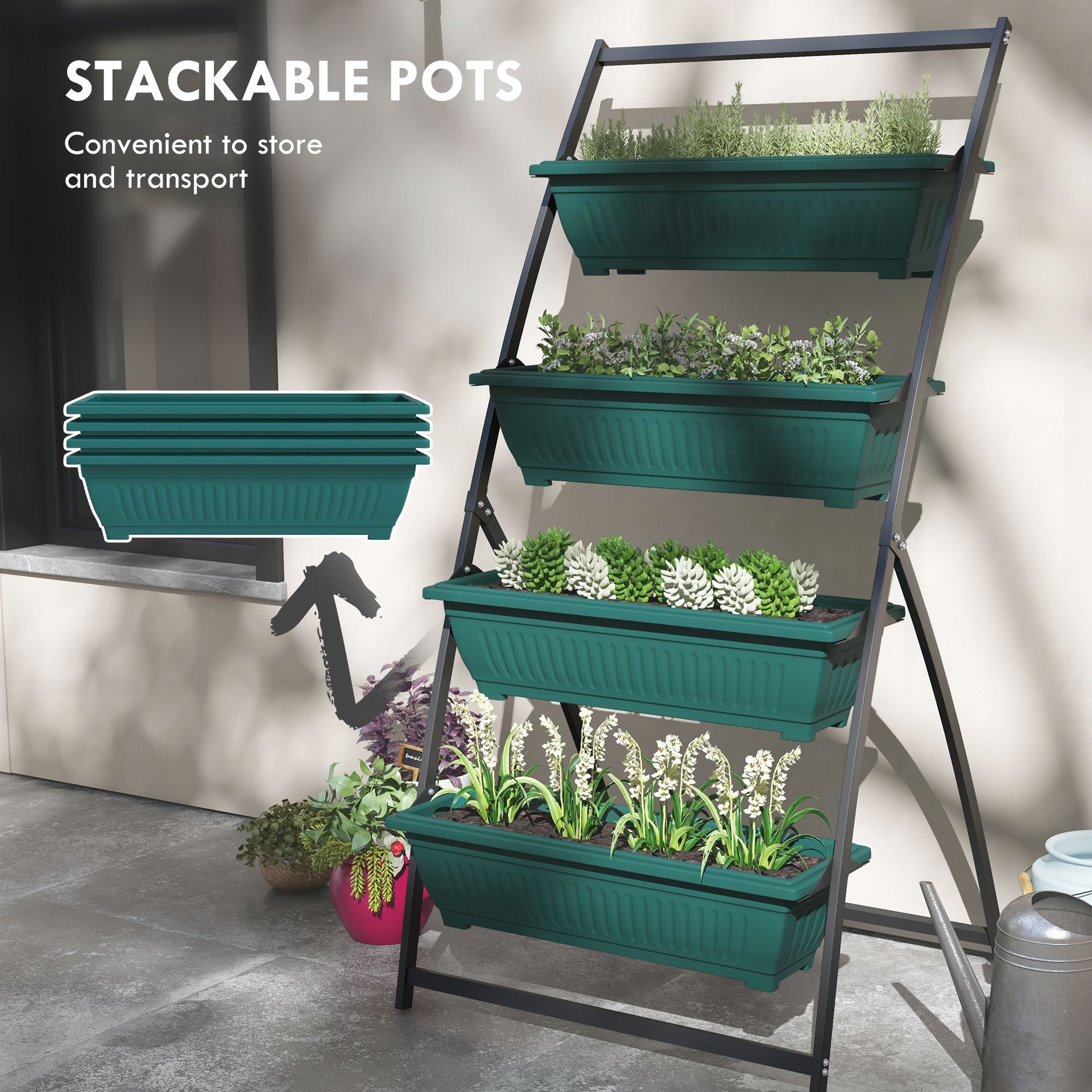 Outsunny 4-Tier Vertical Raised Garden Planter with 4 Boxes, Outdoor Plant Stand Grow Container for Vegetable & Flowers, Green