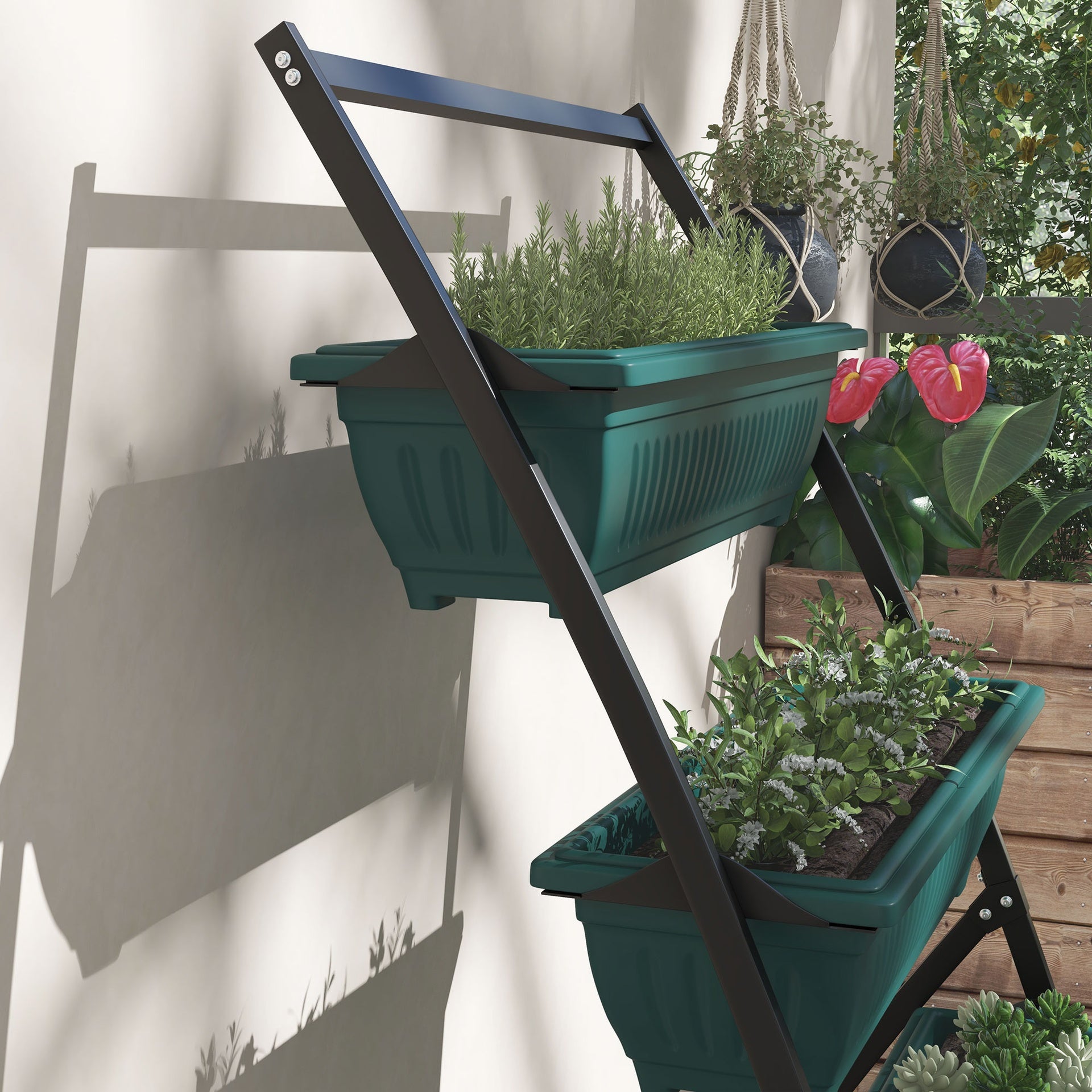 Outsunny 4-Tier Vertical Raised Garden Planter with 4 Boxes, Outdoor Plant Stand Grow Container for Vegetable & Flowers, Green