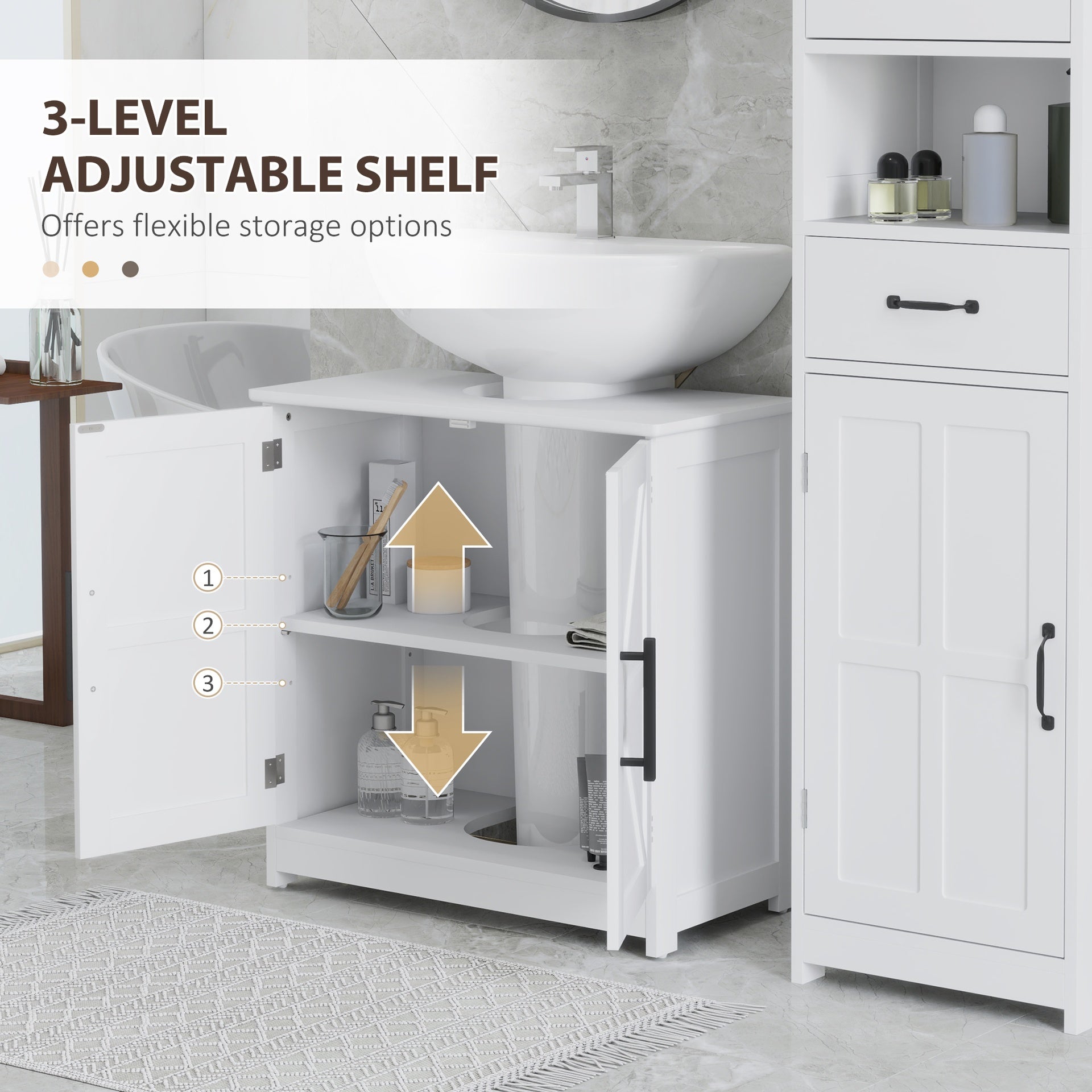 HOMCOM Farmhouse Pedestal Sink Storage Cabinet, Bathroom Sink Cabinet with 2 Barn Doors and Adjustable Shelf, White