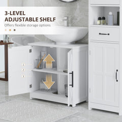 HOMCOM Farmhouse Pedestal Sink Storage Cabinet, Bathroom Sink Cabinet with 2 Barn Doors and Adjustable Shelf, White