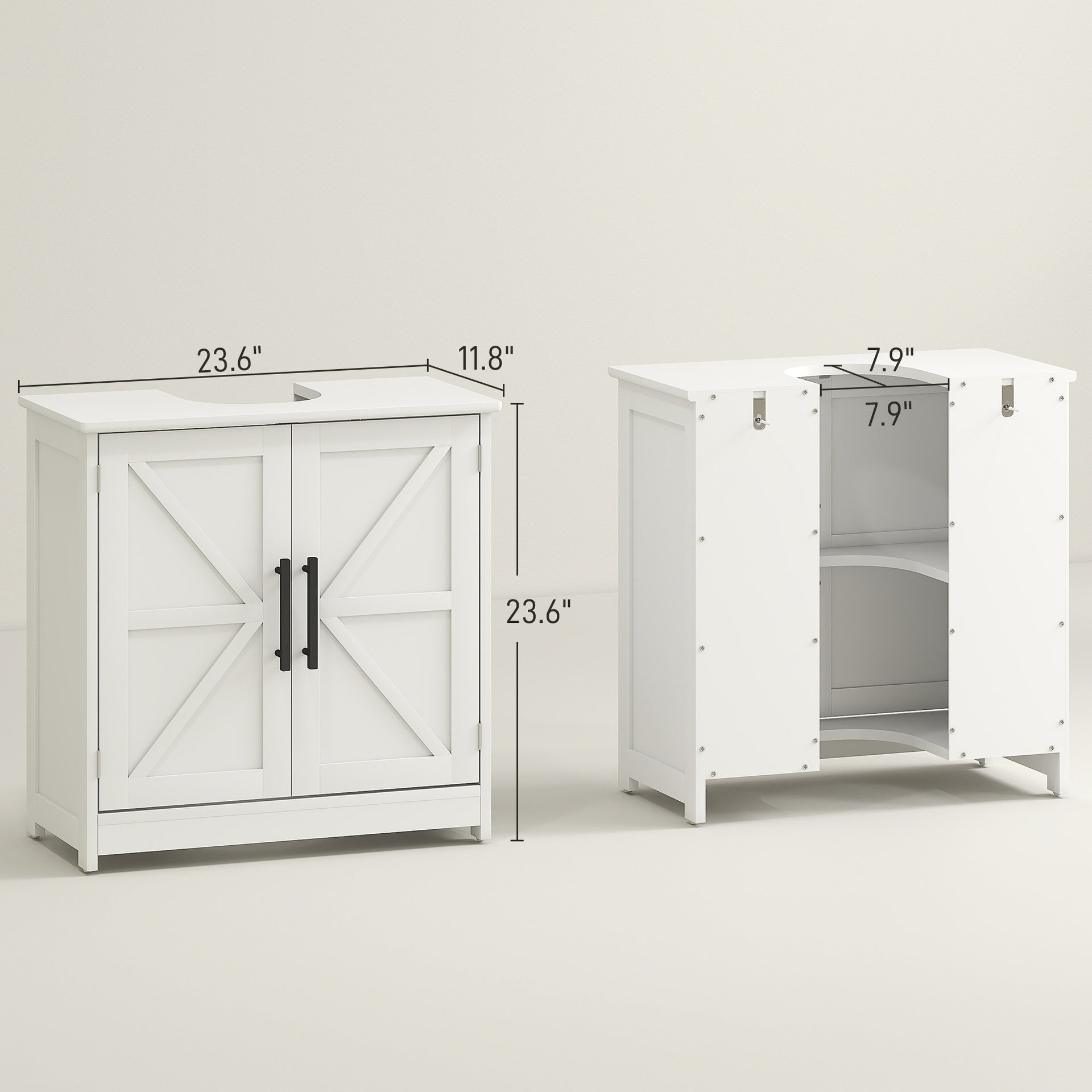 HOMCOM Farmhouse Pedestal Sink Storage Cabinet, Bathroom Sink Cabinet with 2 Barn Doors and Adjustable Shelf, White