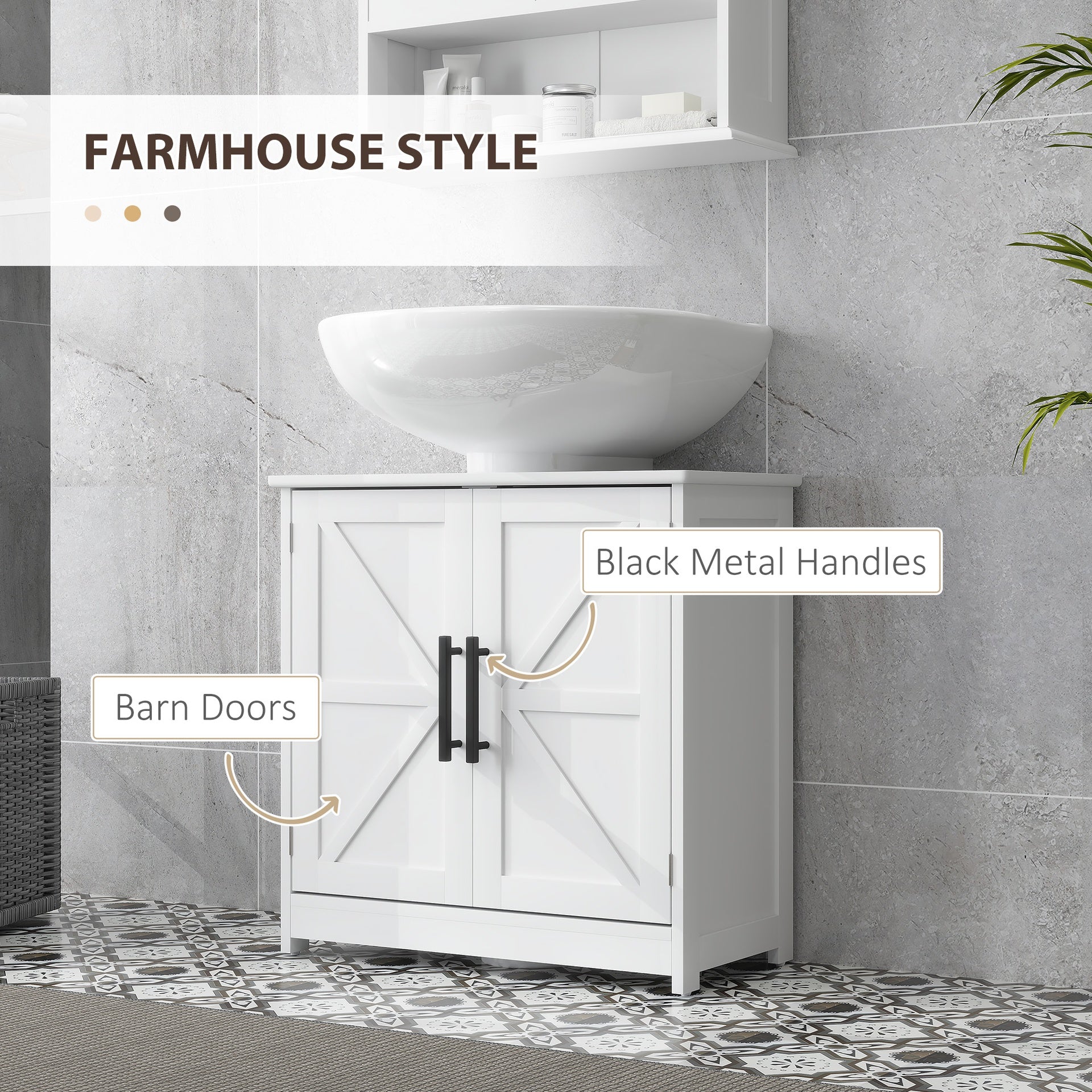 HOMCOM Farmhouse Pedestal Sink Storage Cabinet, Bathroom Sink Cabinet with 2 Barn Doors and Adjustable Shelf, White