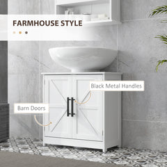 HOMCOM Farmhouse Pedestal Sink Storage Cabinet, Bathroom Sink Cabinet with 2 Barn Doors and Adjustable Shelf, White