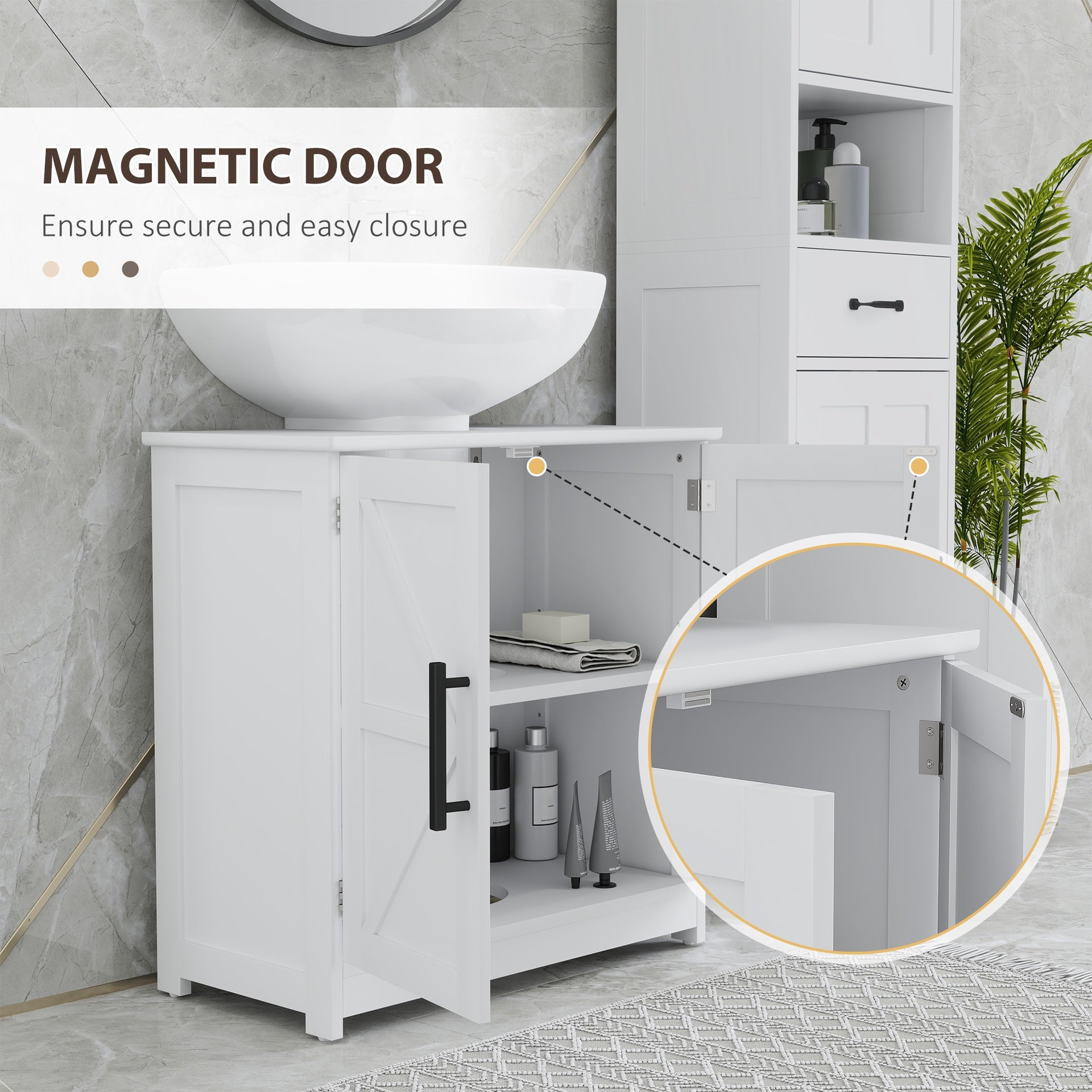HOMCOM Farmhouse Pedestal Sink Storage Cabinet, Bathroom Sink Cabinet with 2 Barn Doors and Adjustable Shelf, White