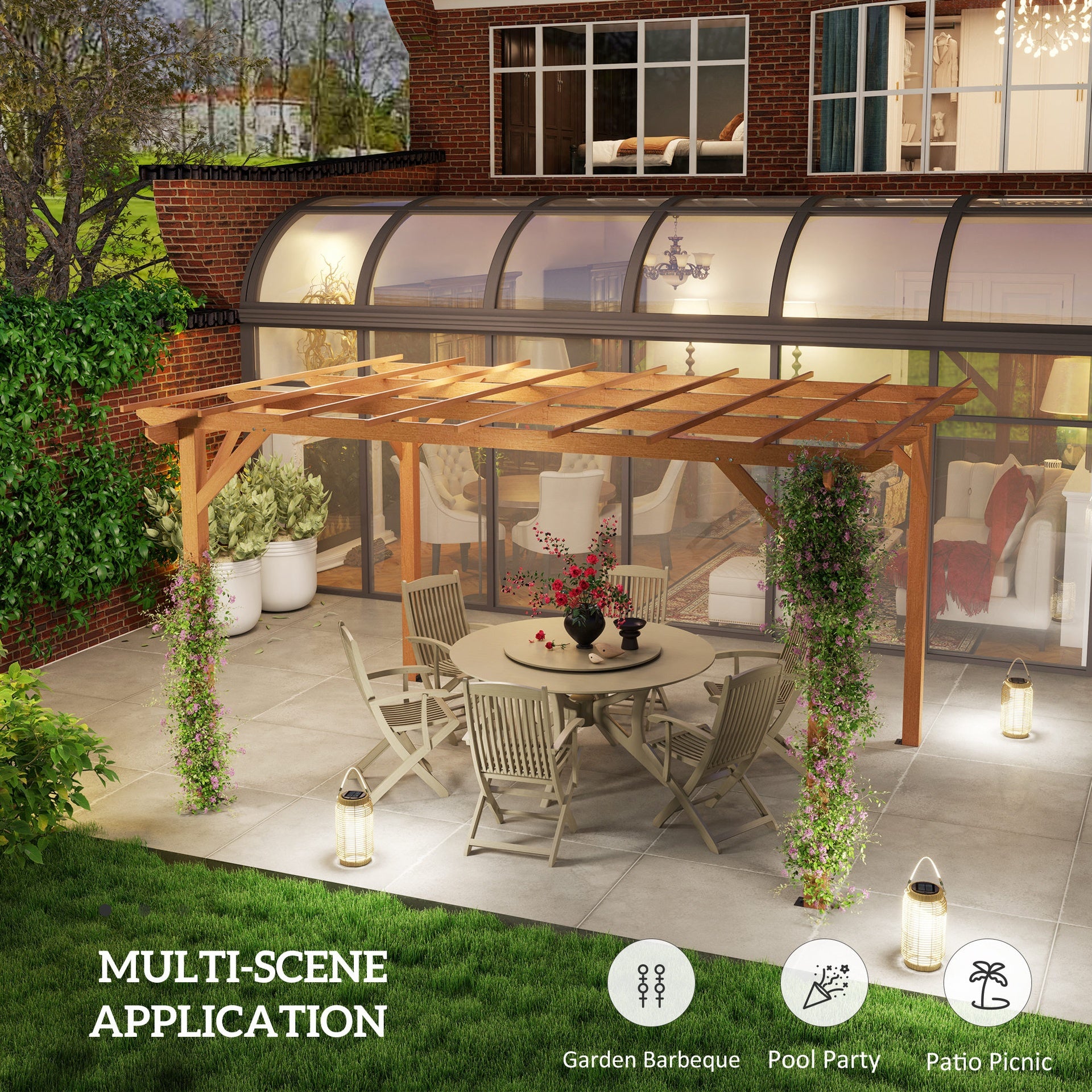 Outsunny 10' x 13' Wood Pergola, Outdoor Gazebo Grape Trellis with Stable Structure for Climbing Plant Support, Dark Brown