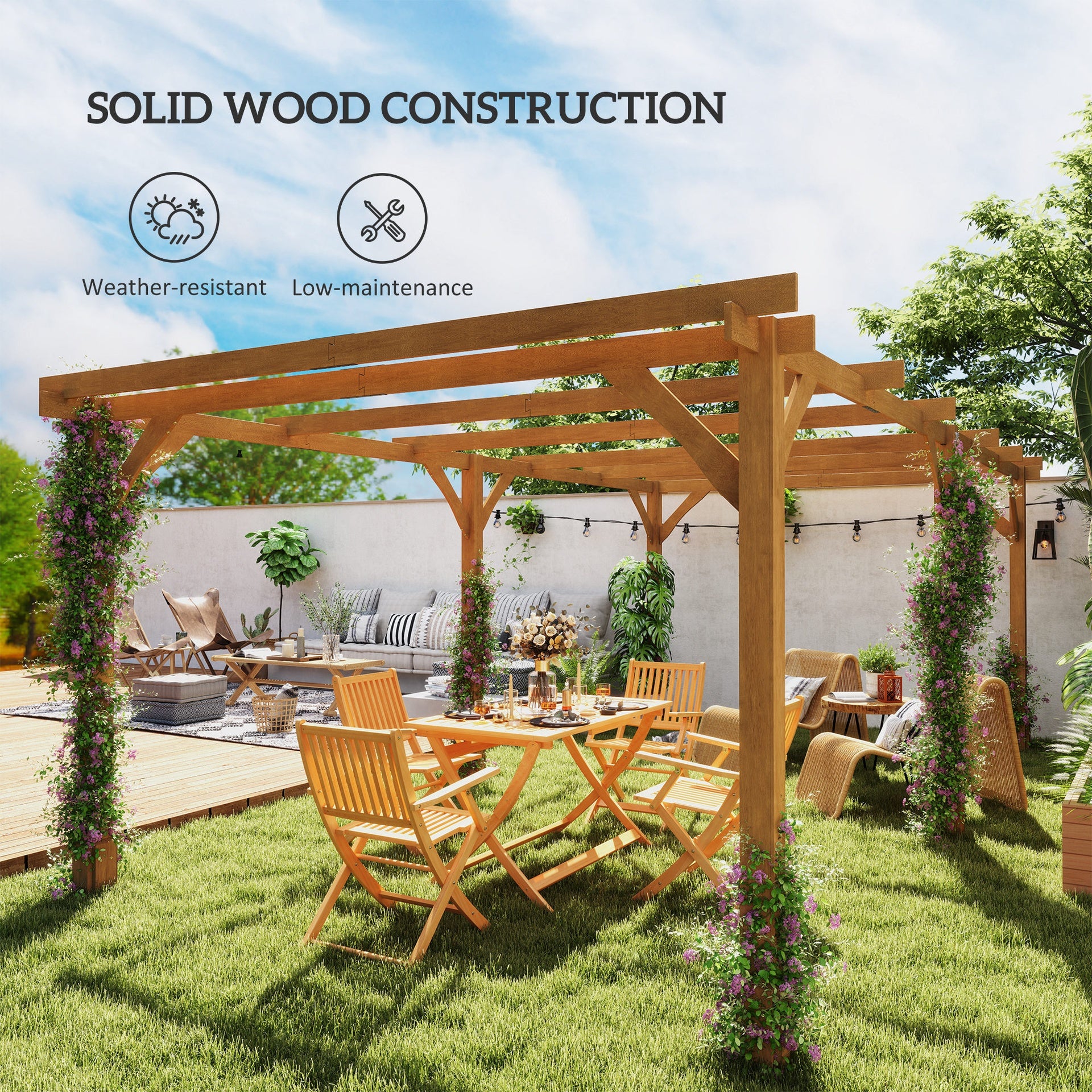 Outsunny 10' x 13' Wood Pergola, Outdoor Gazebo Grape Trellis with Stable Structure for Climbing Plant Support, Dark Brown