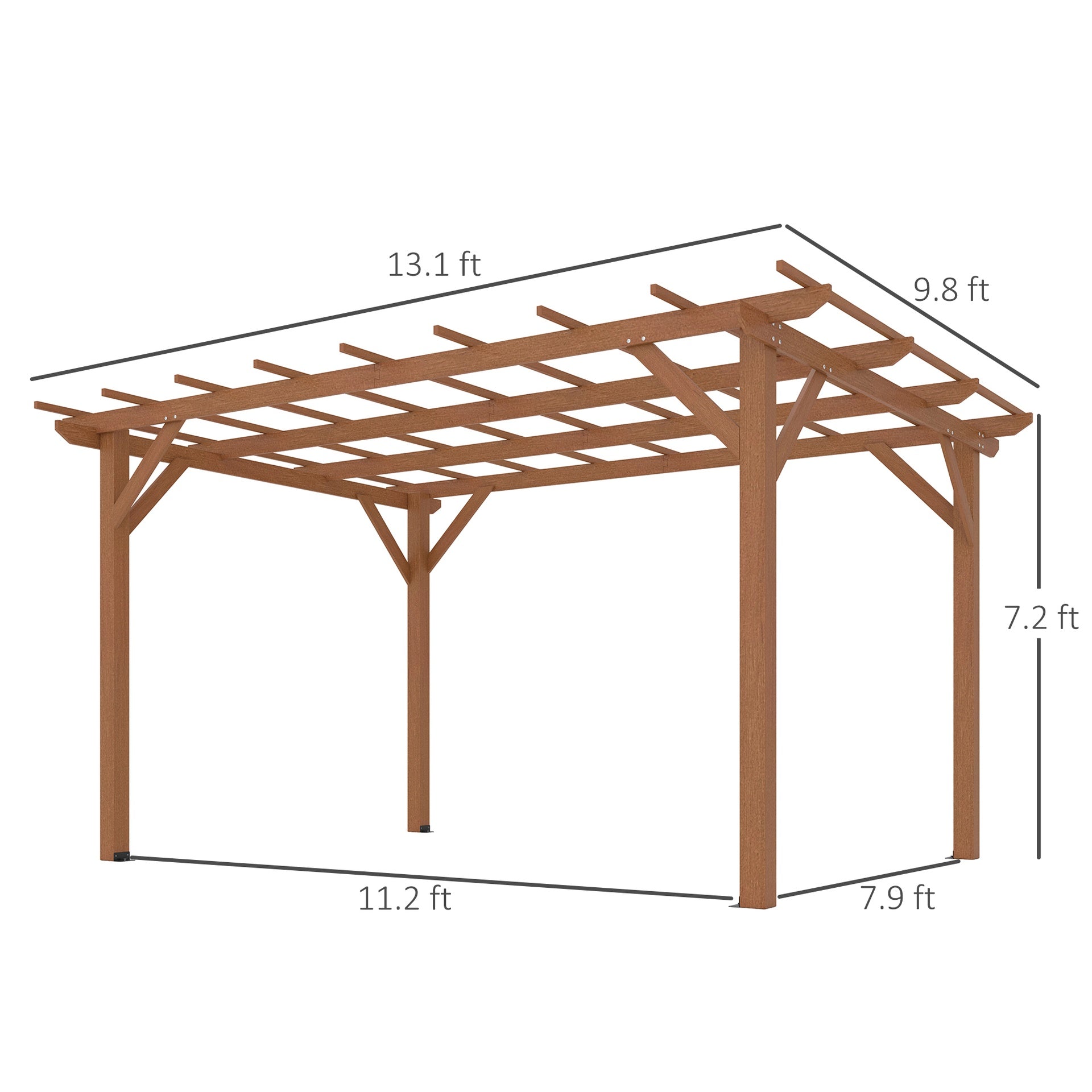 Outsunny 10' x 13' Wood Pergola, Outdoor Gazebo Grape Trellis with Stable Structure for Climbing Plant Support, Dark Brown