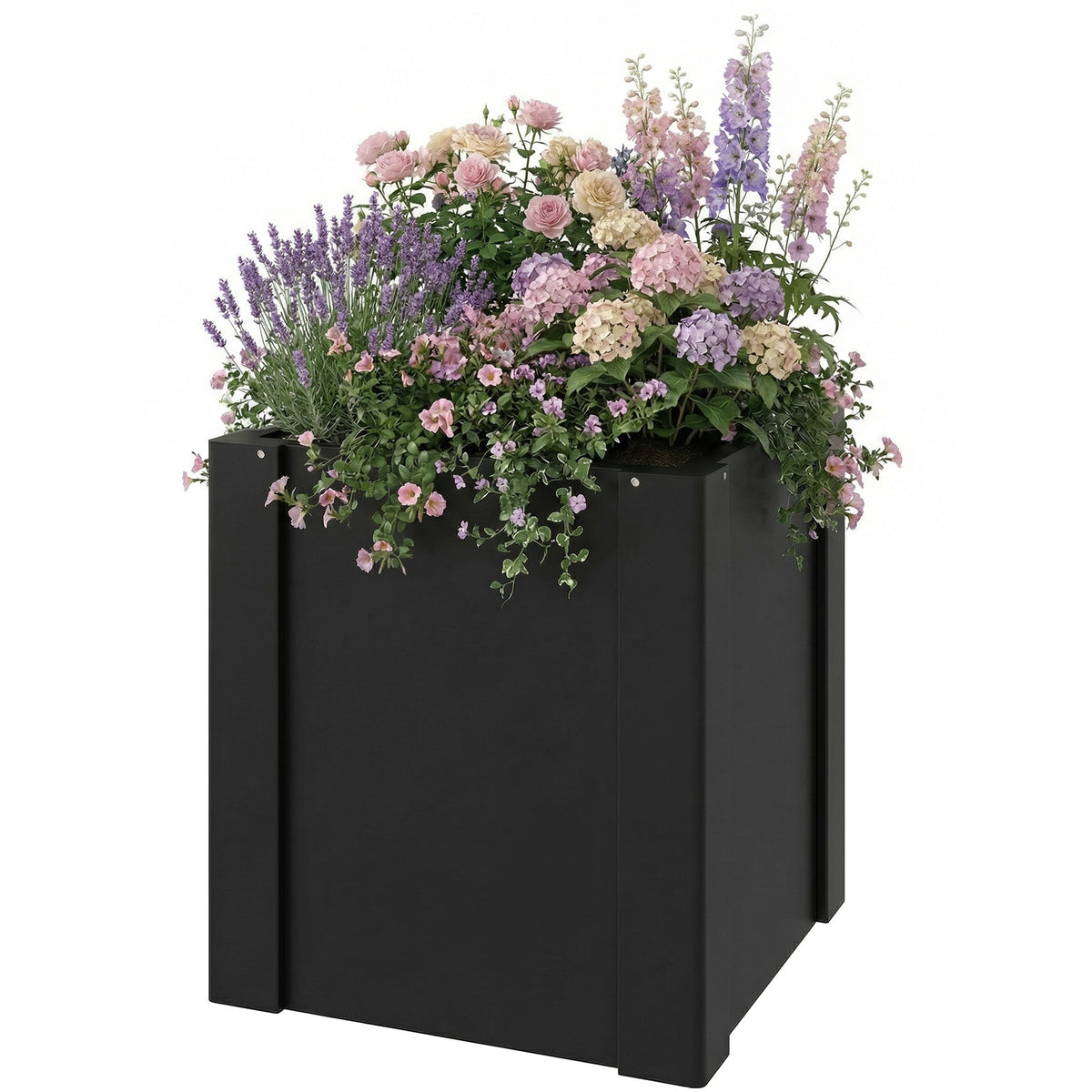 Outsunny Raised Garden Bed Galvanized Planter Box Outdoor with Gloves for Gardening Vegetables, Flower, Herb, 1.4 x 1.4 x 1.5 ft, Black