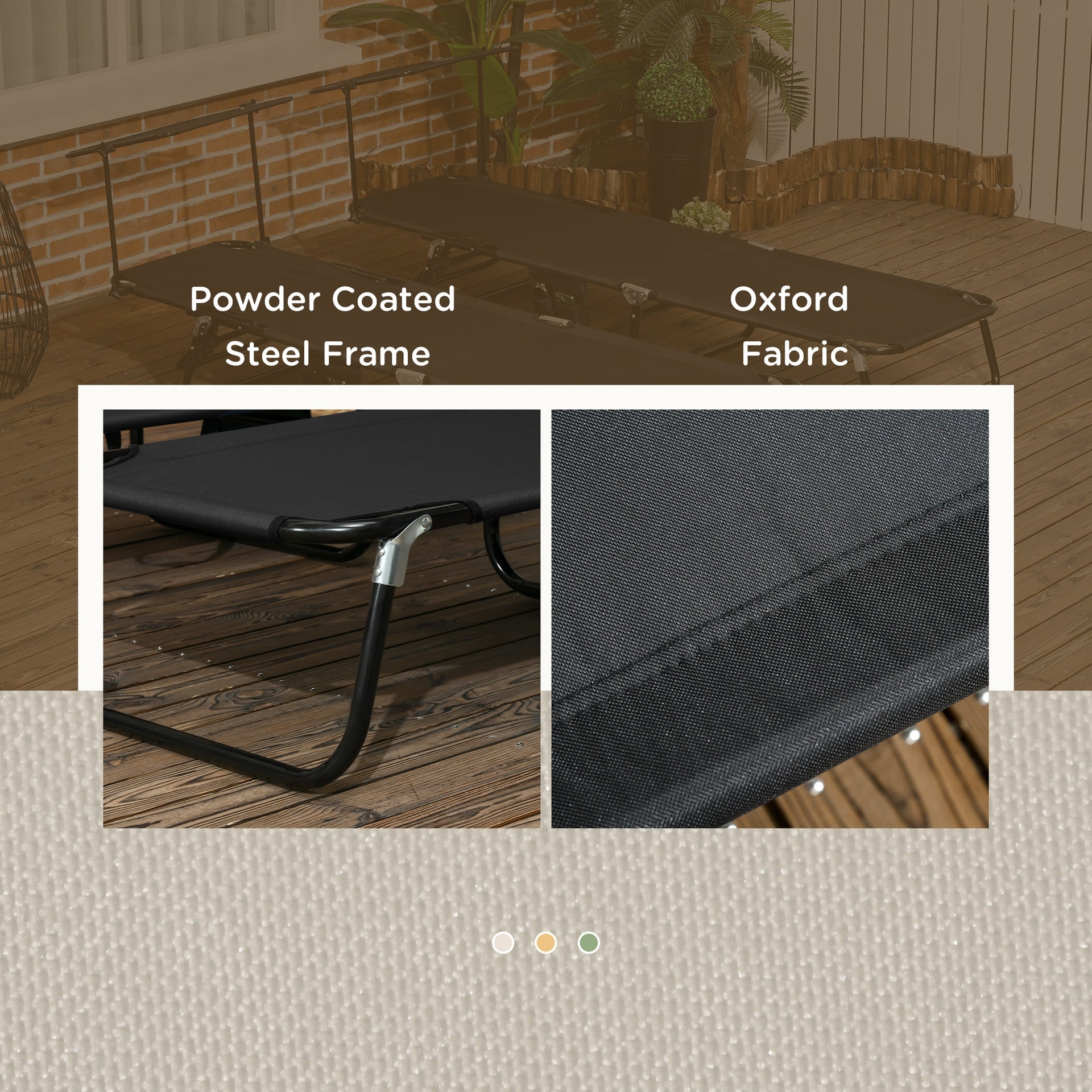 Outsunny Chaise Pool Lounge Chairs Set of 2, Outdoor Sun Tanning Chairs, Reclining Back, Steel Frame and Side Pocket, Black