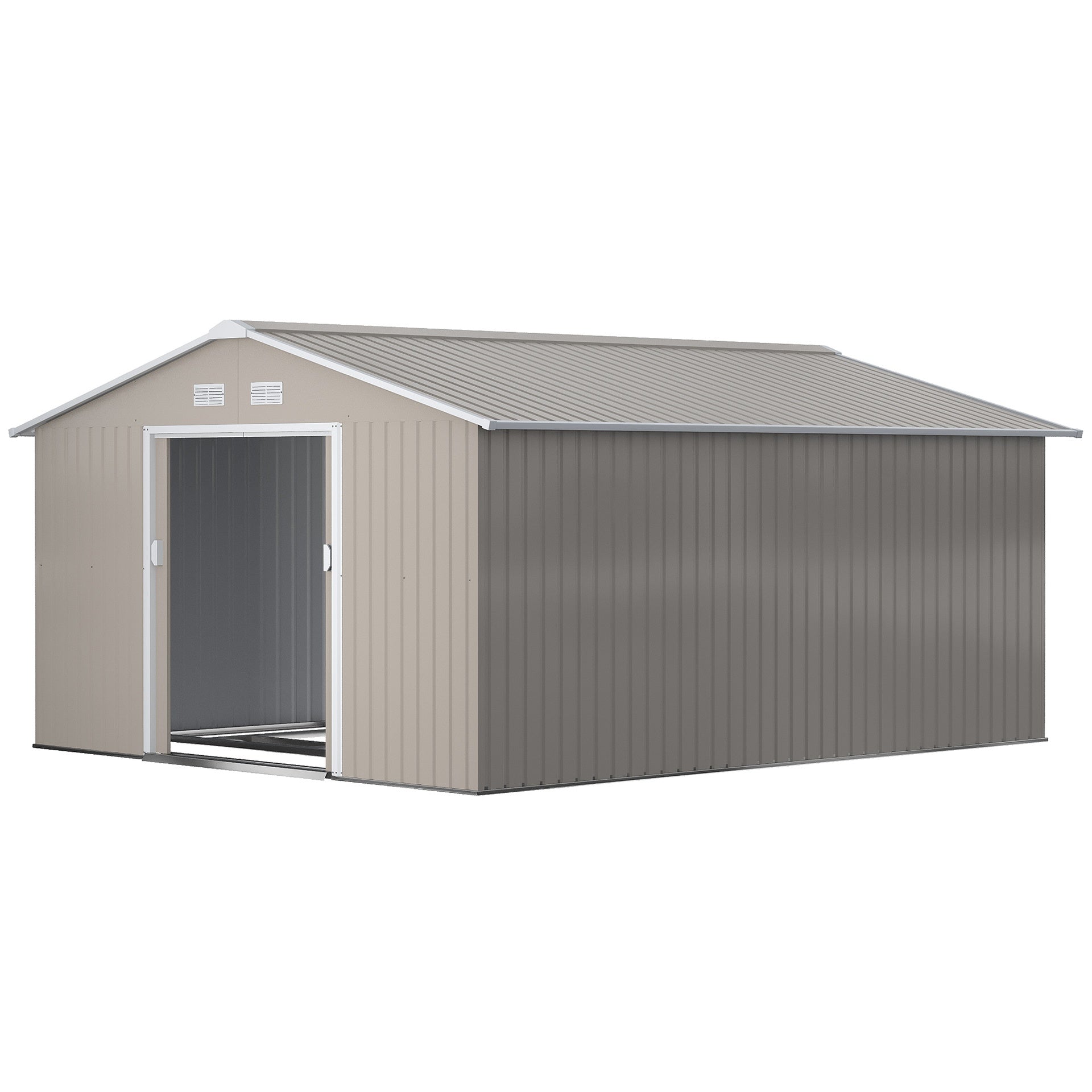 Outsunny Garden Metal Shed, Storage Shed Utility Storage with Double Locking Doors for Bike, Yard Tools, Light Gray