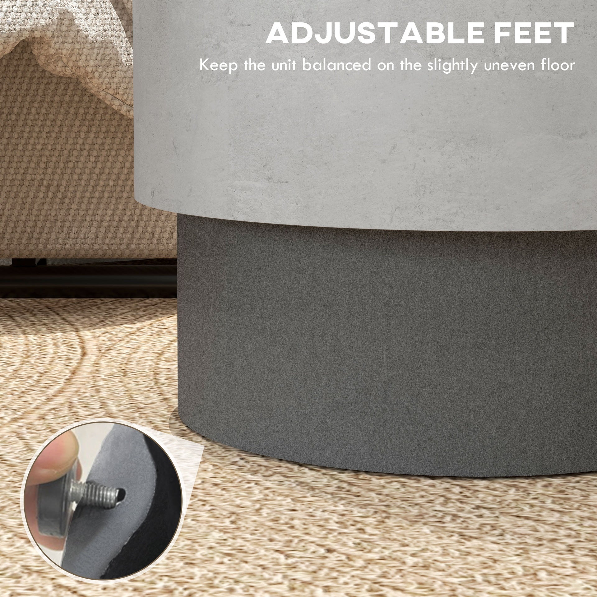 HOMCOM Lightweight Accent Table with Concrete Finish, Round Side Table with 4 Adjustable Feet for Indoor, Outdoor, Gray