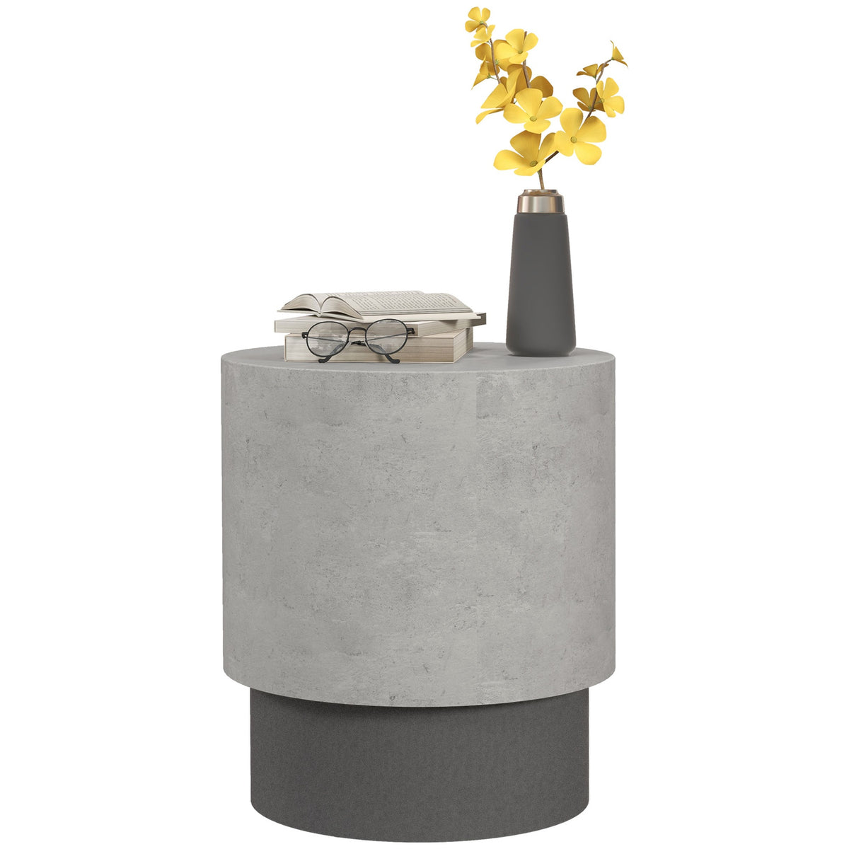 HOMCOM Lightweight Accent Table with Concrete Finish, Round Side Table with 4 Adjustable Feet for Indoor, Outdoor, Gray