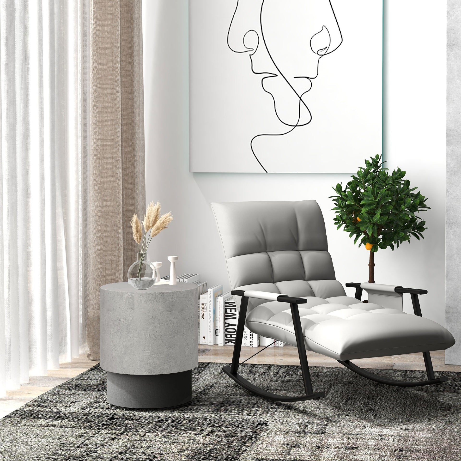 HOMCOM Lightweight Accent Table with Concrete Finish, Round Side Table with 4 Adjustable Feet for Indoor, Outdoor, Gray