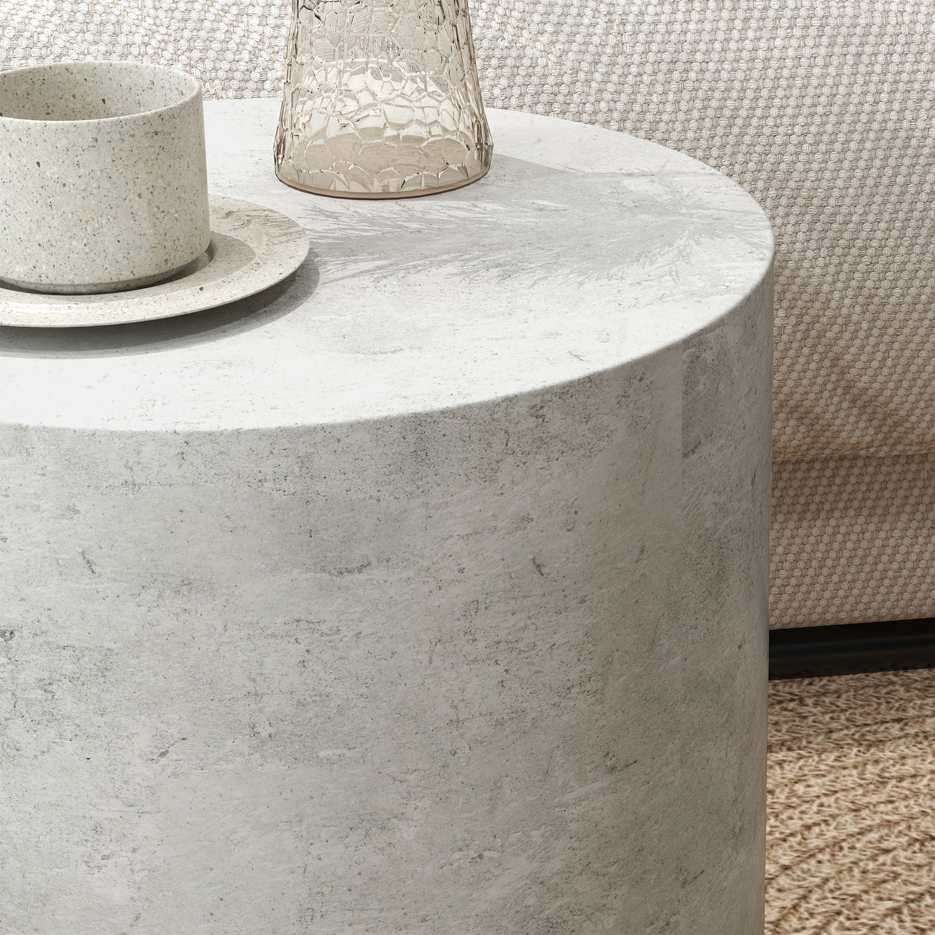 HOMCOM Lightweight Accent Table with Concrete Finish, Round Side Table with 4 Adjustable Feet for Indoor, Outdoor, Gray