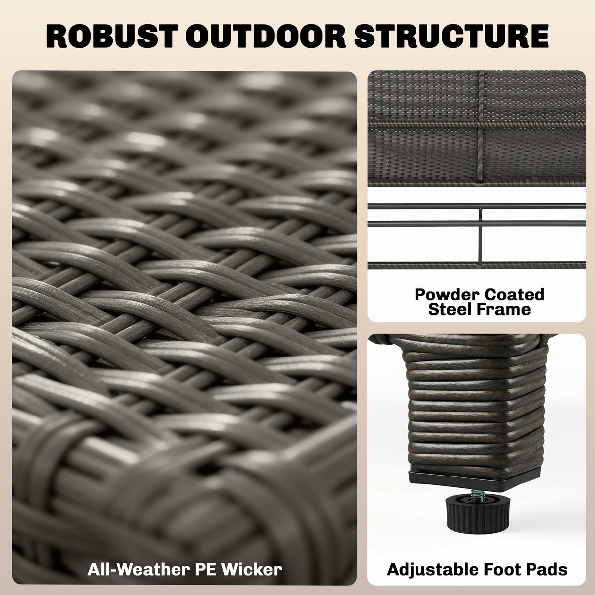 Outsunny Patio Rattan Daybed, Wicker Outdoor Daybed with Storage Ottoman, Loveseat w/ Adjustable Backrest, Navy Blue