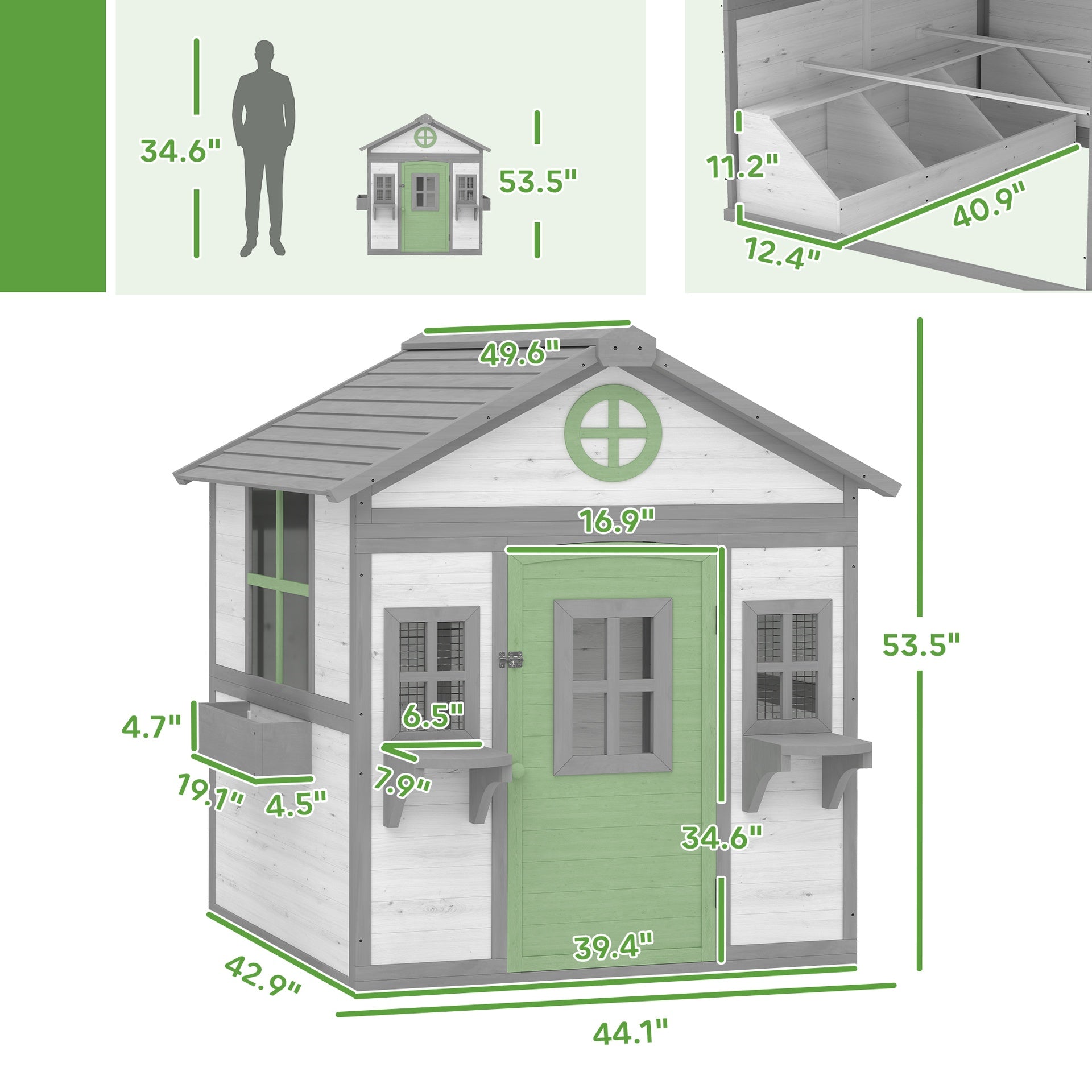 PawHut Chicken Coop, Wooden Hen House Outdoor Playhouse for 2-4 Chickens, Poultry Cage with Planter Pots and Boxes