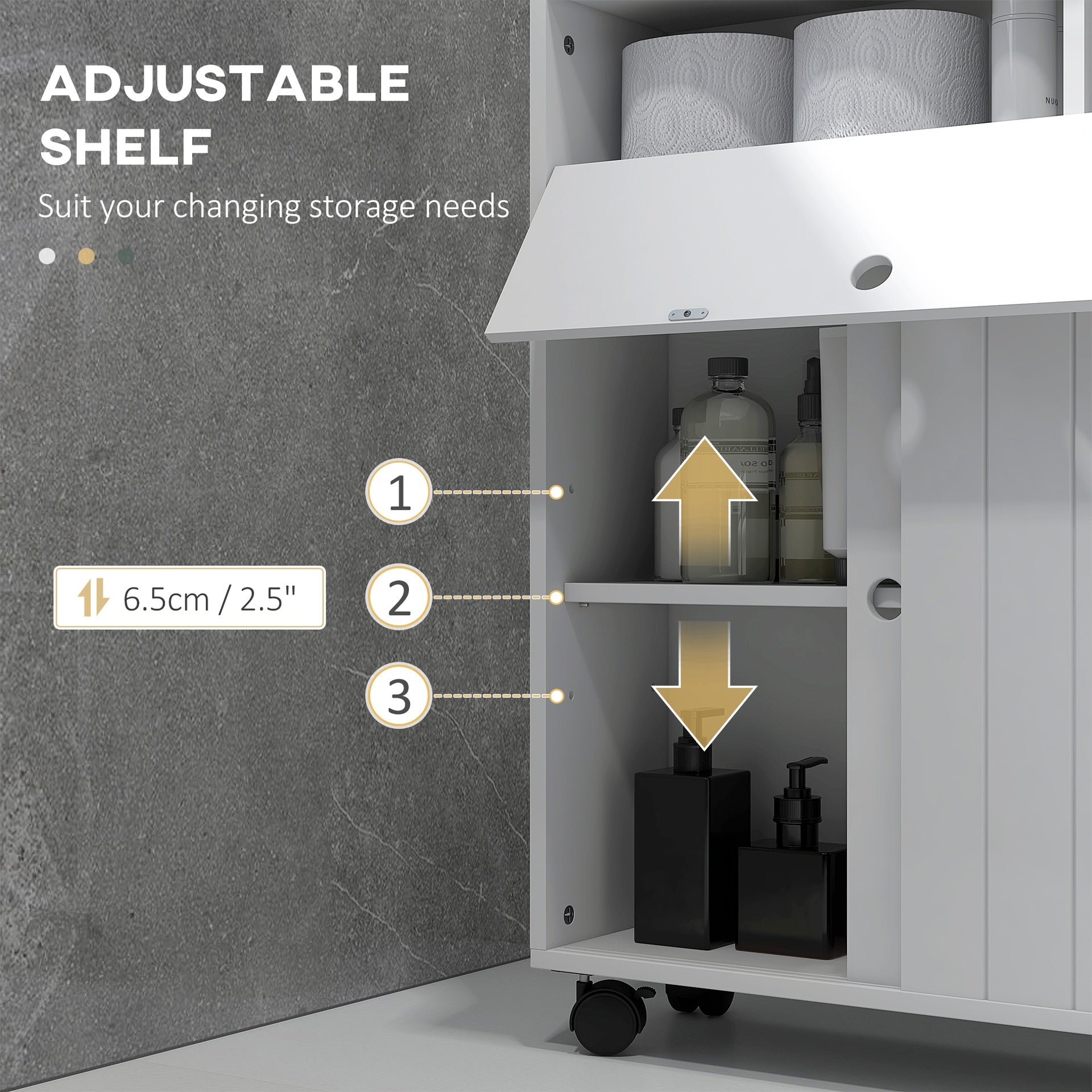kleankin Toilet Paper Cabinet, Slim Bathroom Cabinet with 4 Rolling Wheels, Small Bathroom Storage Cabinet with Paper Holes, Sliding Doors and Adjustable Shelf for Small Space, White
